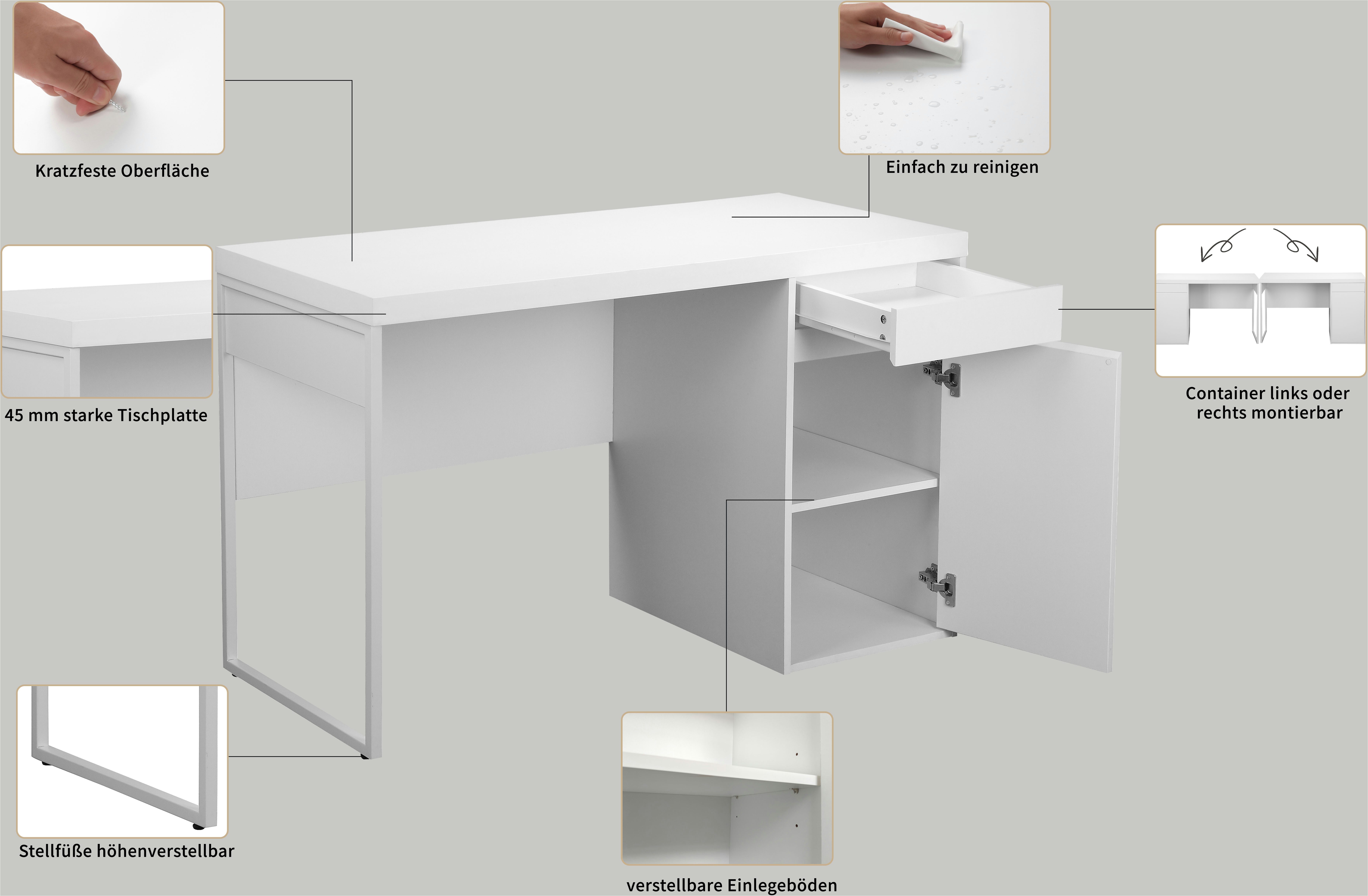 INOSIGN Bureau OAKLEY Lade, metalen geleider, spiegelbeeldig te monteren, breedte 120 cm