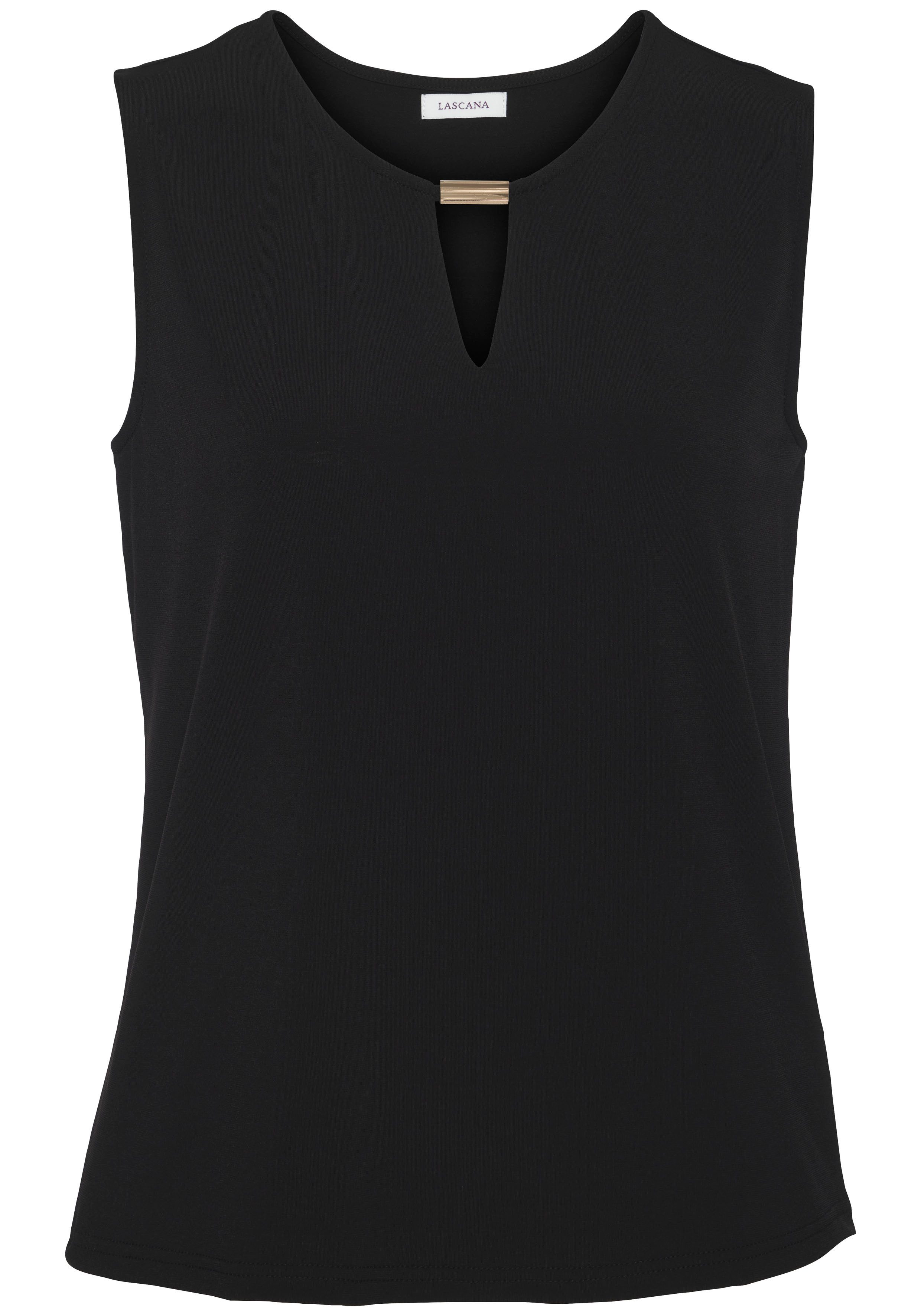 Lascana Tanktop van gladde jerseykwaliteit met cut-out elegant zomertop kreukvrij