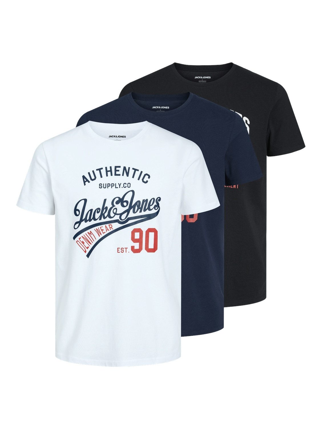 Jack & Jones Shirt met ronde hals JJETHAN TEE SS CREW NECK 3PK MP NOOS (3-delig, Set van 3)