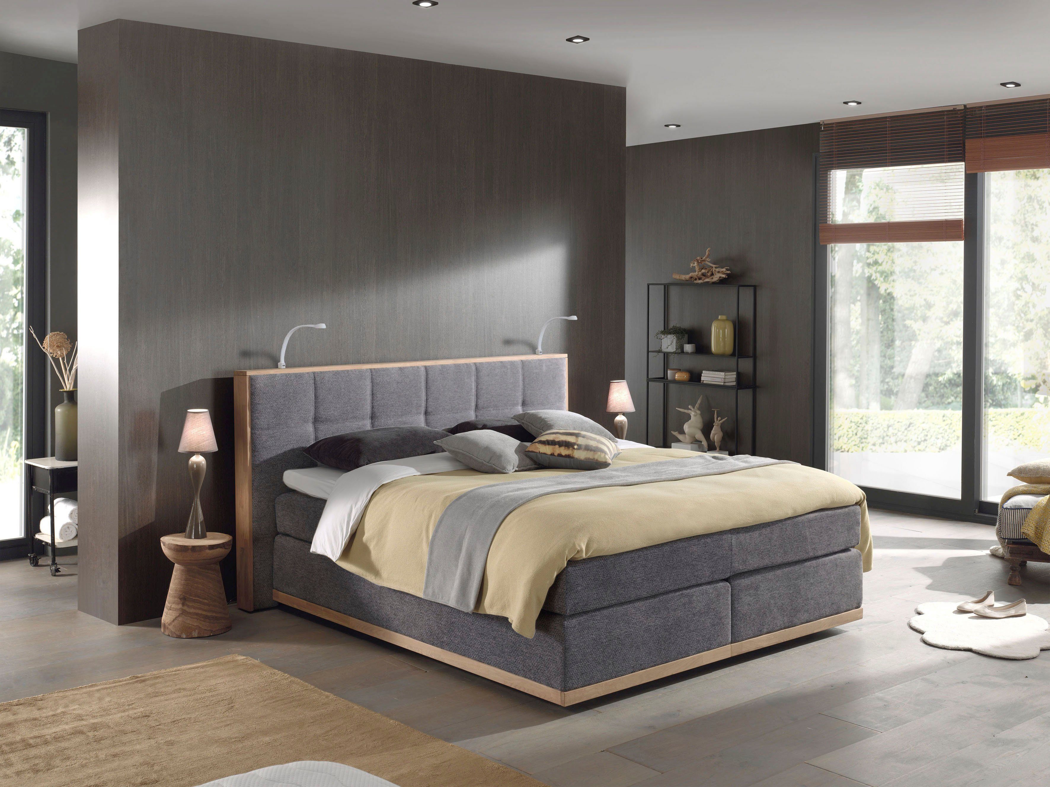 Places of Style Boxspring Vinton van massief eiken, met ledverlichting, verschillende hardheden (ook h4) (5 stuks)