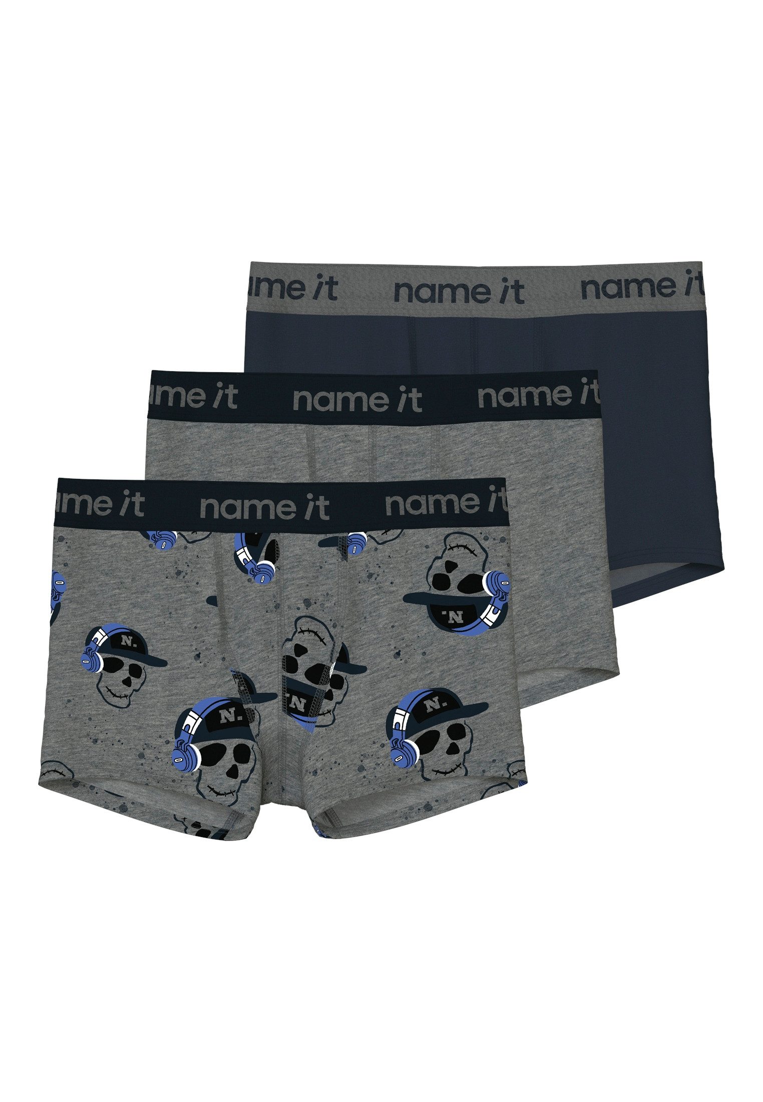 Name It Trunk NKMBOXER 3P DARK GREY MEL SKULL NOOS (3 stuks)