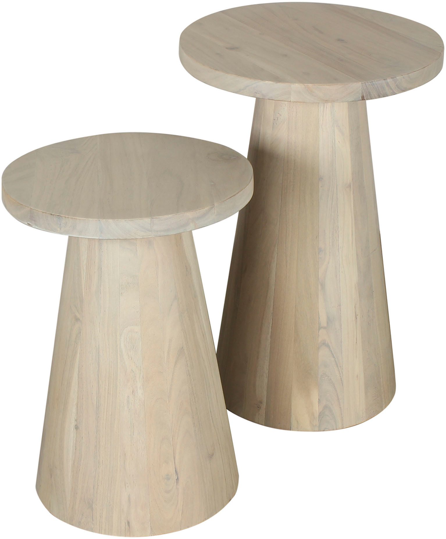 byLIVING Bijzettafel Kegel uit massief hout in zwart of white wash, verschillende maten (set)