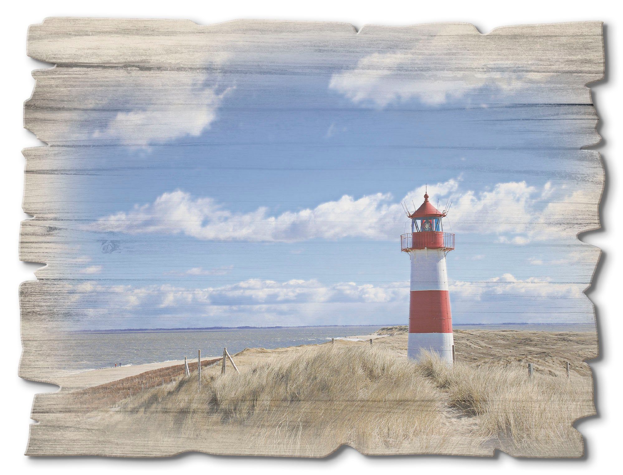 Artland Artprint op hout Vuurtoren Sylt artprint op hout blauw