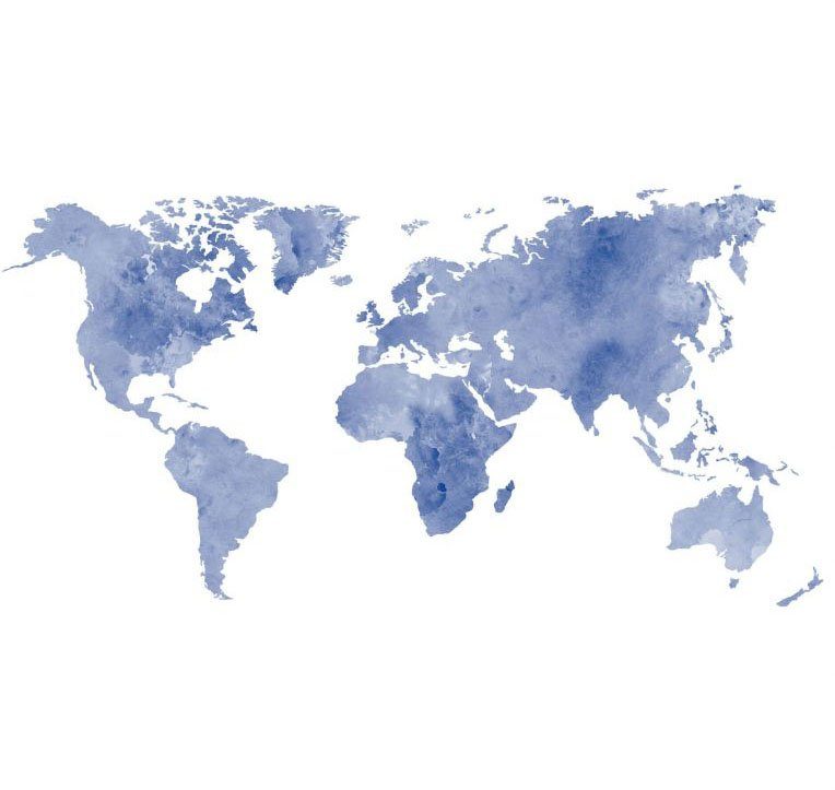 wall-art wandfolie aquarel wereldkaart aqua zelfklevend, verwijderbaar (1 stuk) blauw