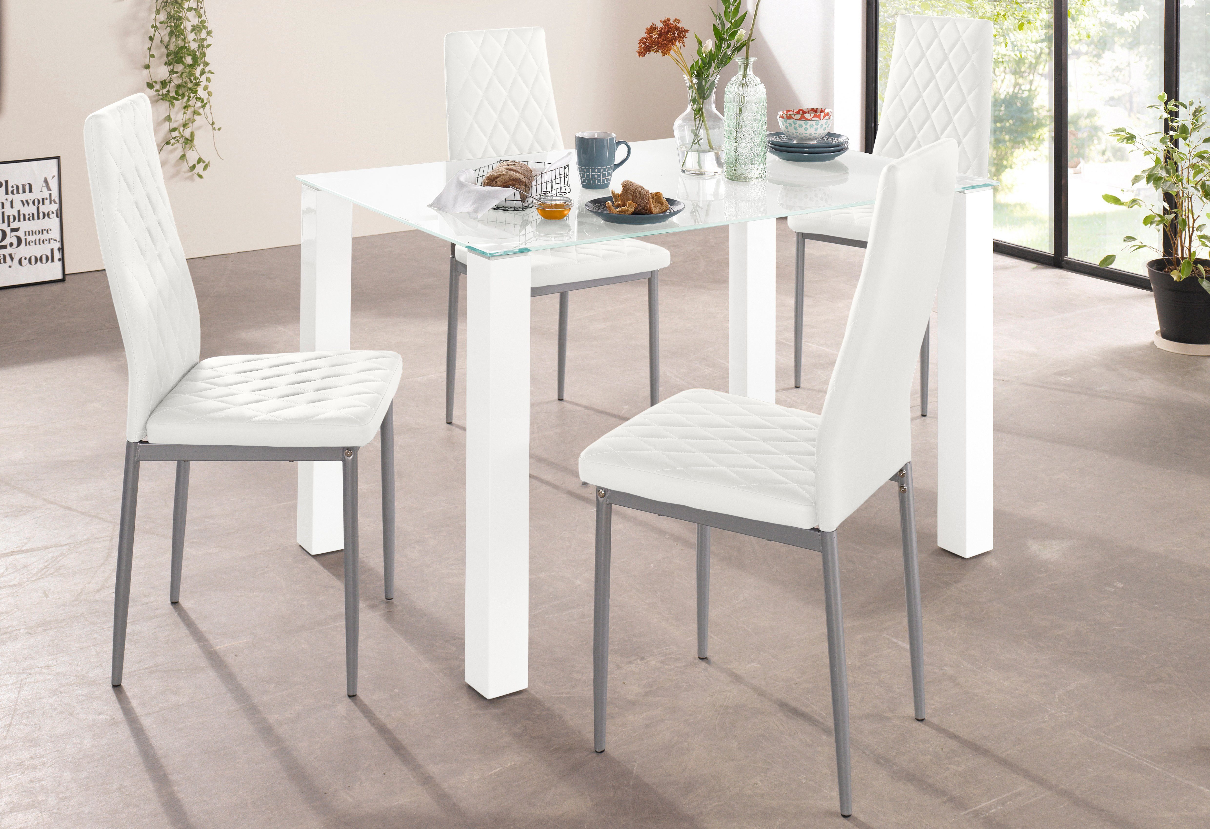 INOSIGN Eethoek 160 cm brede glazen tafel, stoelbekledingen in verschillende kleurvarianten (set, 5-delig)
