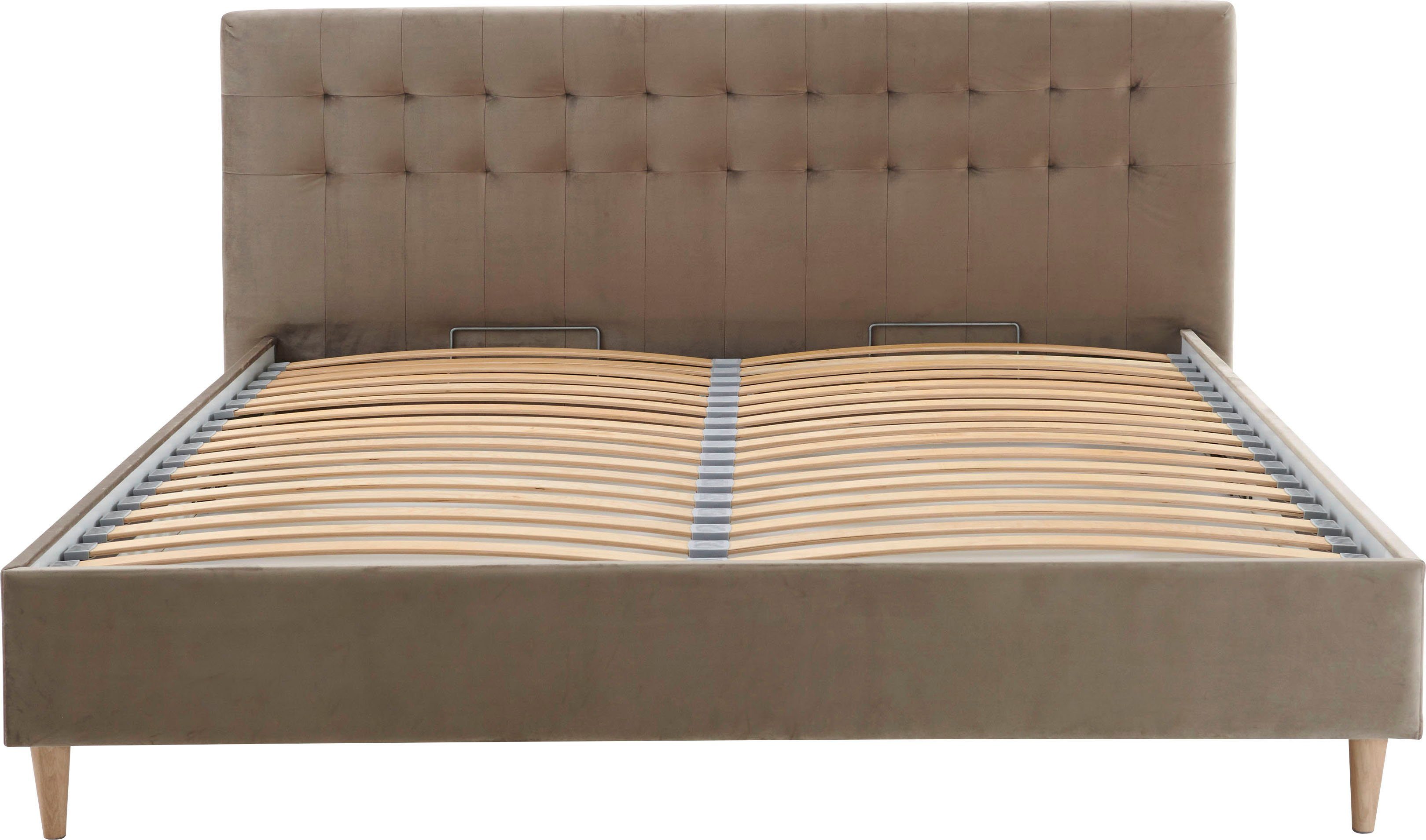 ATLANTIC home collection Gestoffeerd bed Veronika met bedkist en lattenbodem bedden grijs