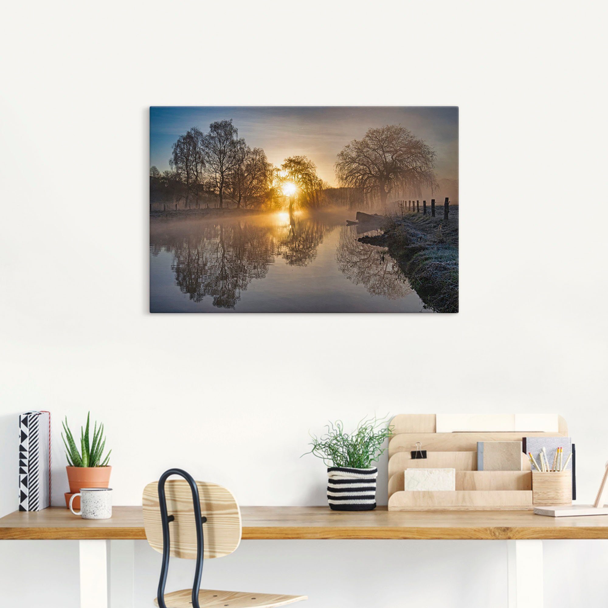 Artland Artprint op linnen Mystieke morgen aan de Trave