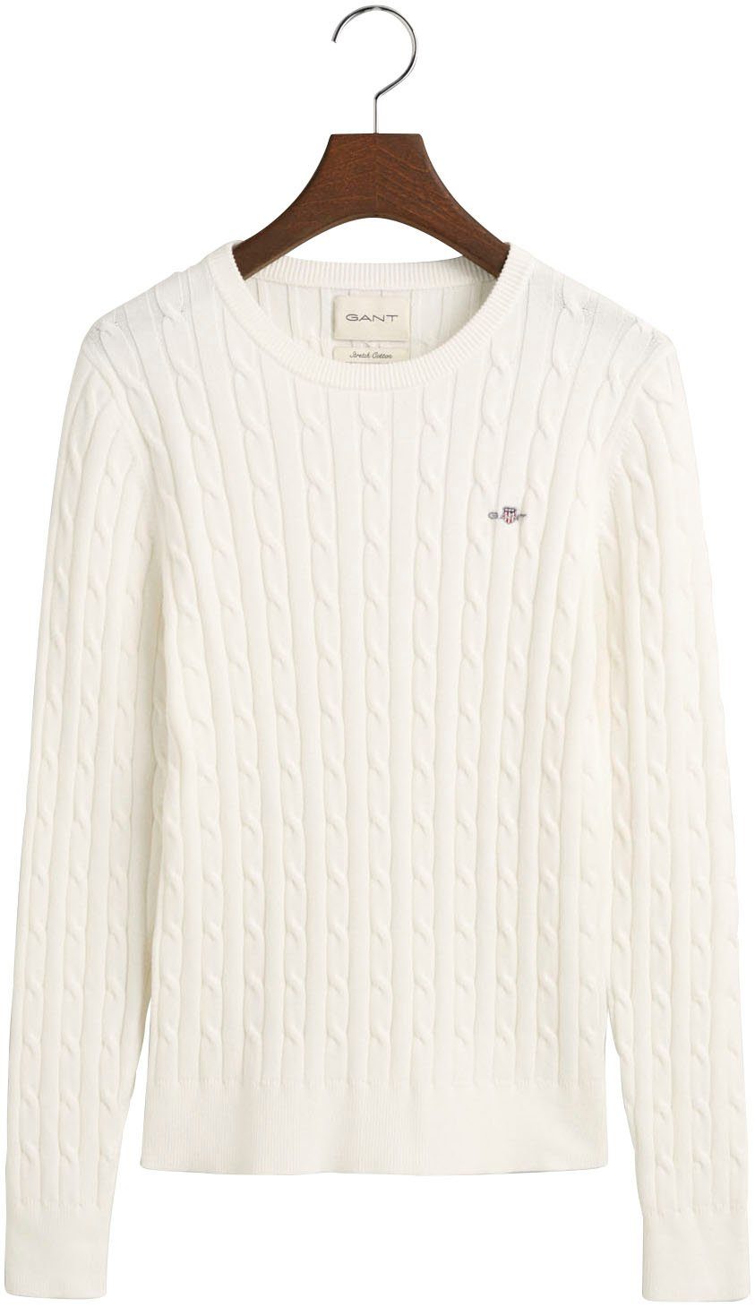 Gant Gebreide trui Stretch Cotton Cable C-Neck met logoborduursel op borsthoogte