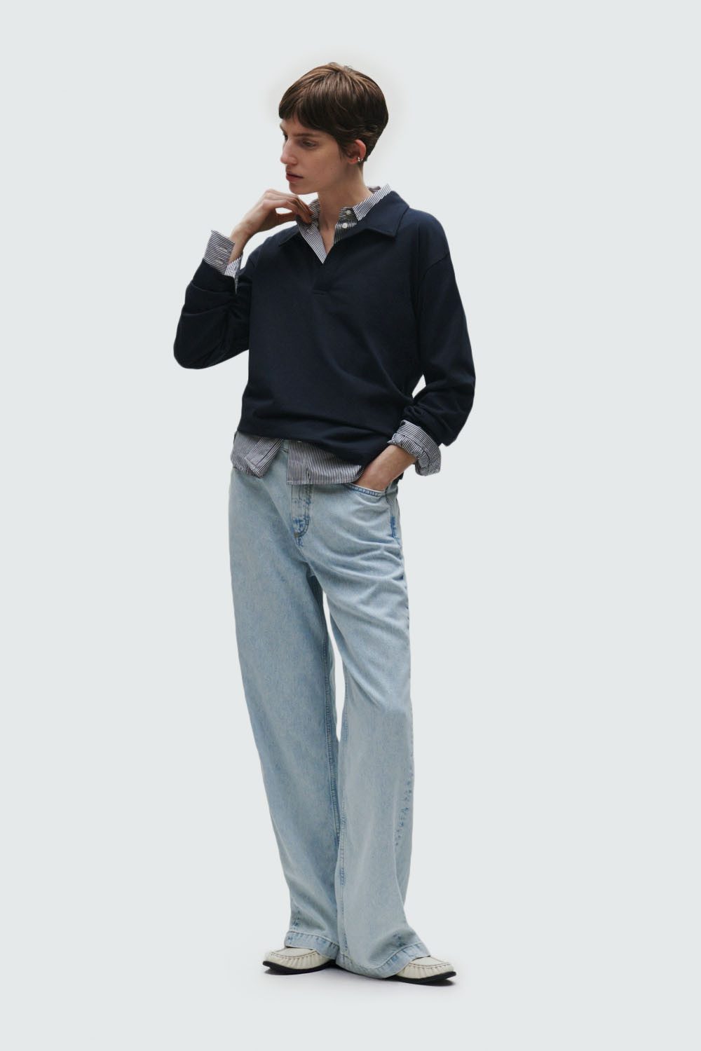 Marc O'Polo Poloshirt met lange mouwen Heavy Jersey-Woven met sportief kraagontwerp
