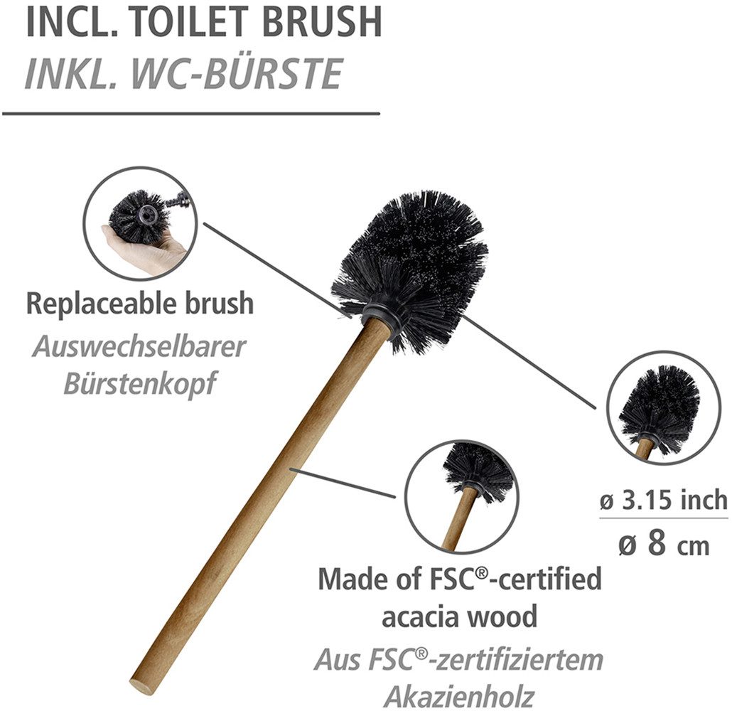 WENKO Toiletset Model Rivalta Acacia geïntegreerde toiletpapierhouder en wc-borstelhouder, acaciahout