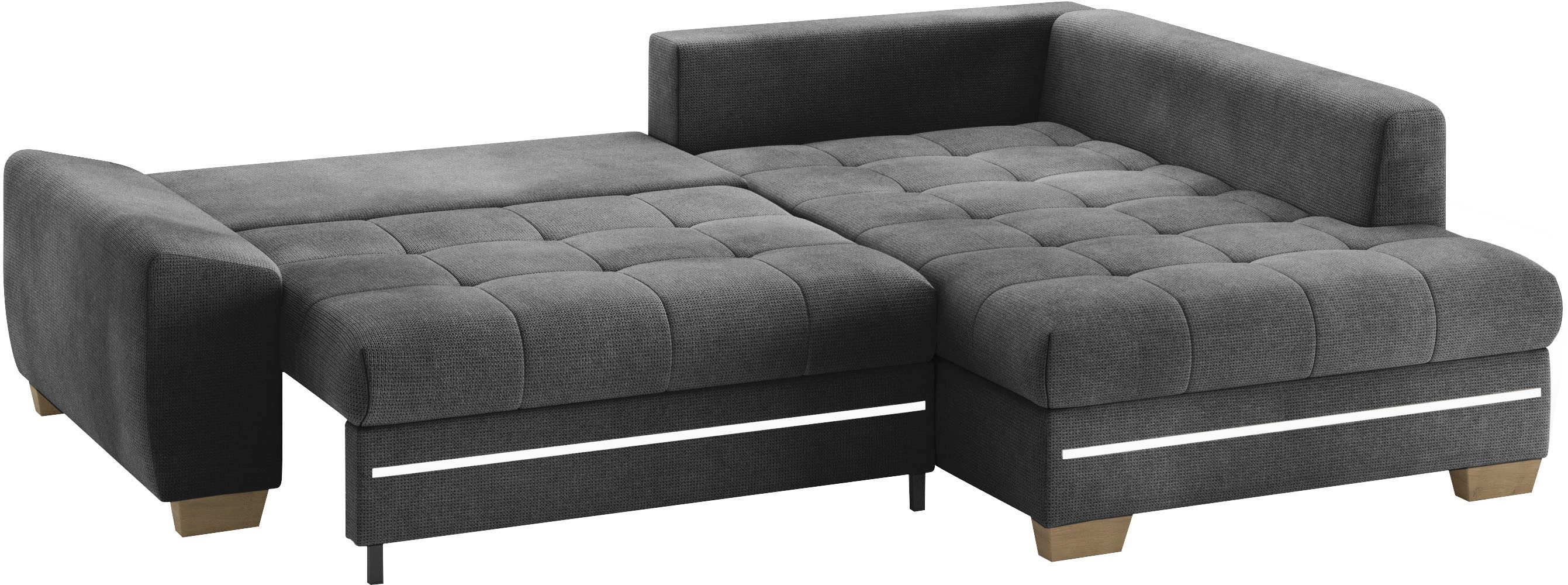 Mr. Couch Hoekbank Nikita II, L-vorm met koudschuim, rgb-led-verlichting, optioneel met bed, bedlade