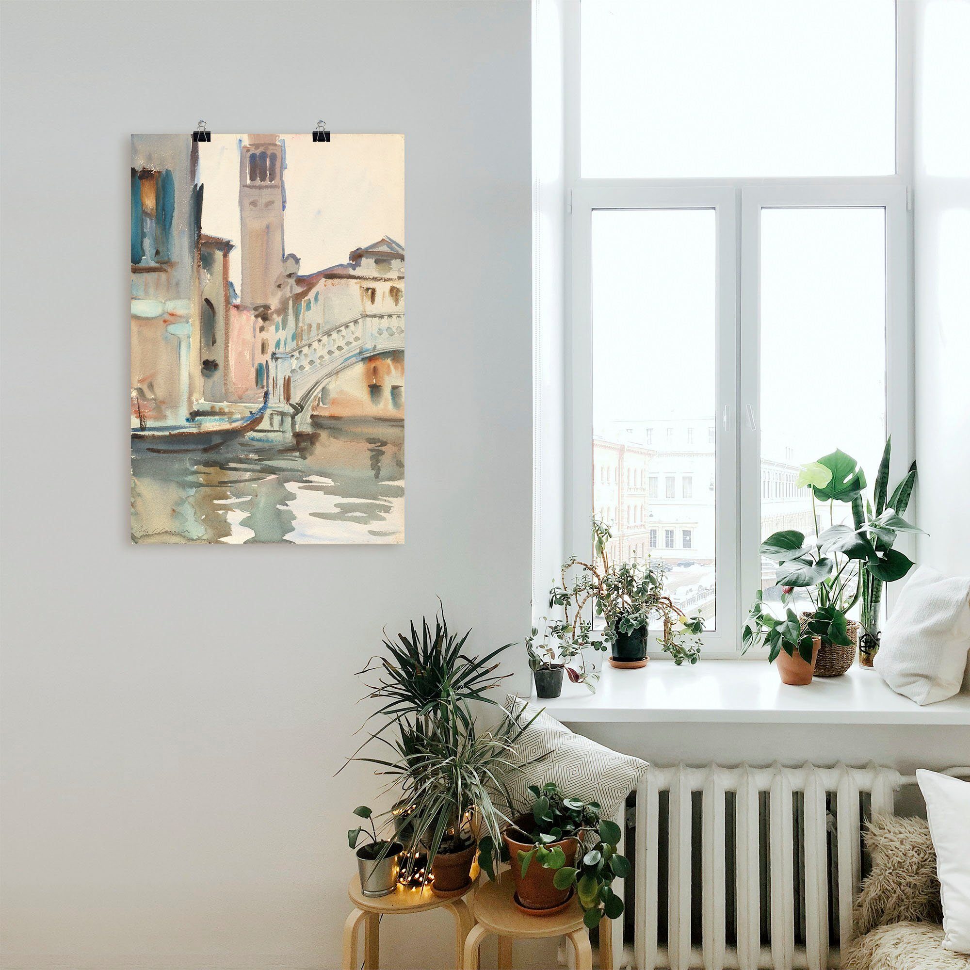 Artland Artprint Een brug en campanile, Venetië. als artprint op linnen, poster in verschillende formaten maten