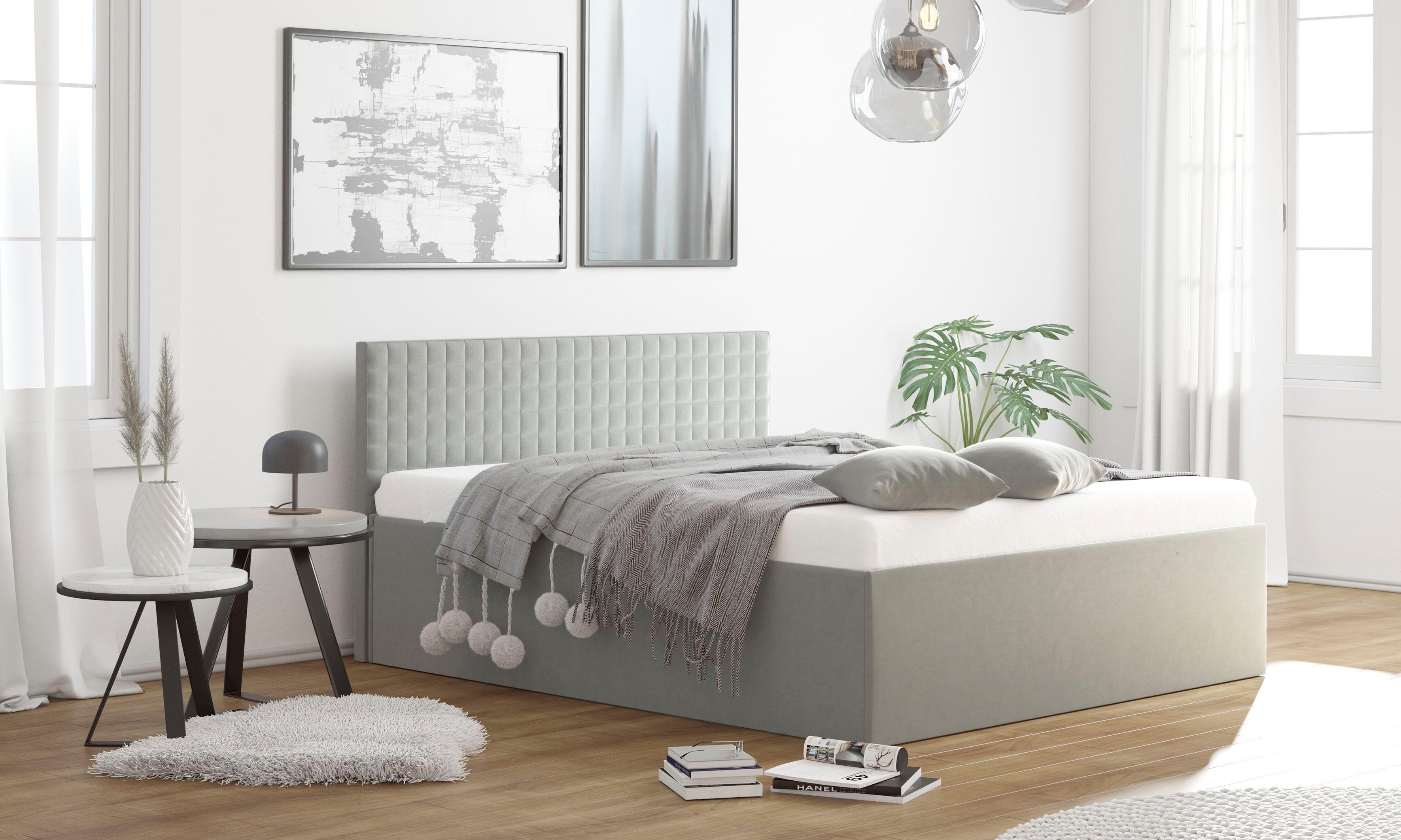 Westfalia Polsterbetten Gestoffeerd bed met bedkist bij uitvoering met matras bedden maat 208 cm x 210 cm x 33 cm grijs