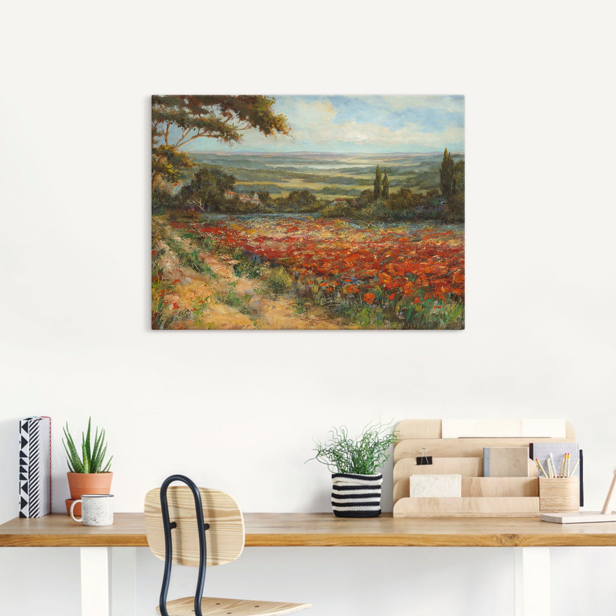 Artland Artprint Weg bij een veld klaprozen als artprint op linnen, poster in verschillende formaten maten