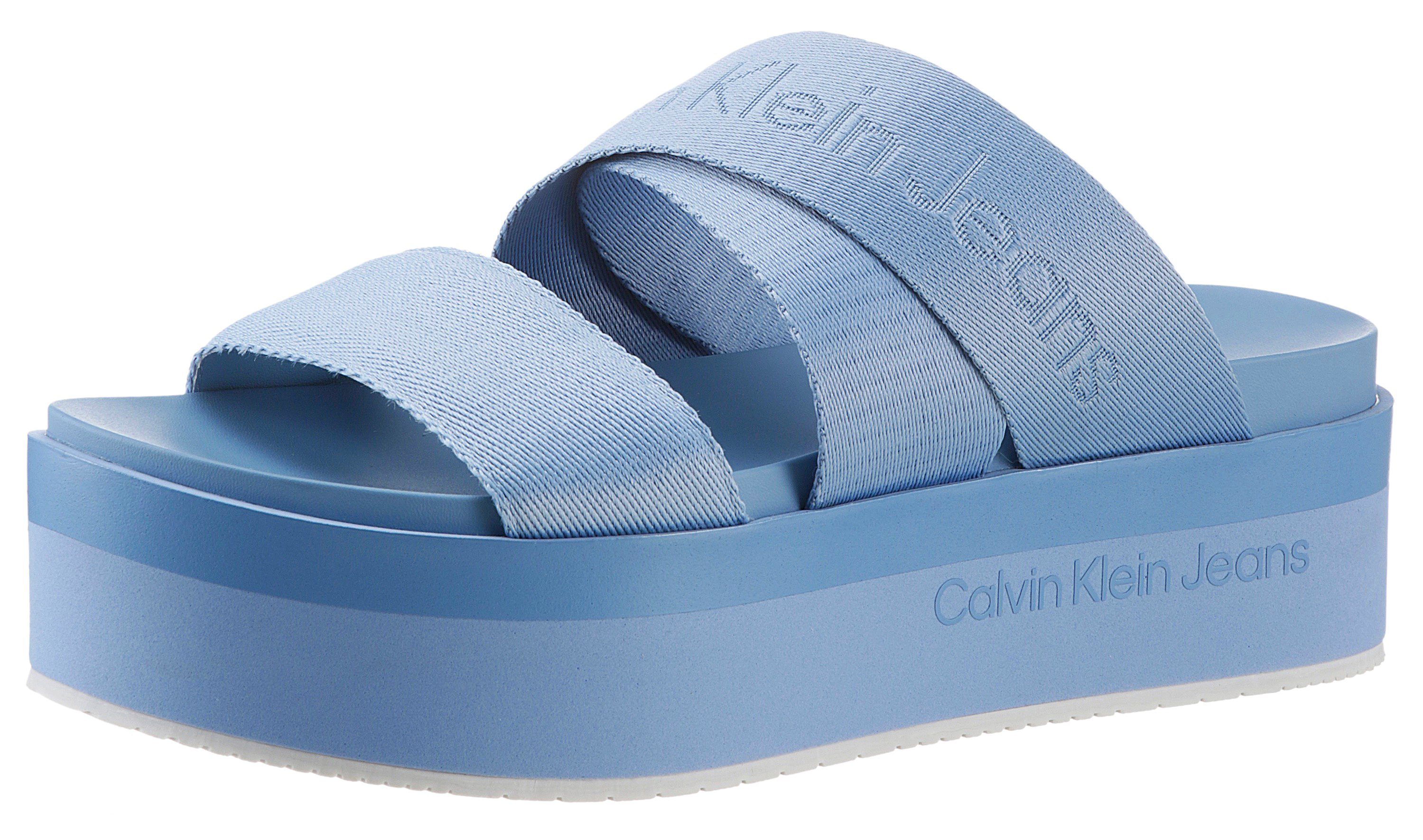 Calvin Klein Slippers FLATFORM SANDAL WEBBING IN MR plateau, zomerschoen, slippers met logo-opdruk