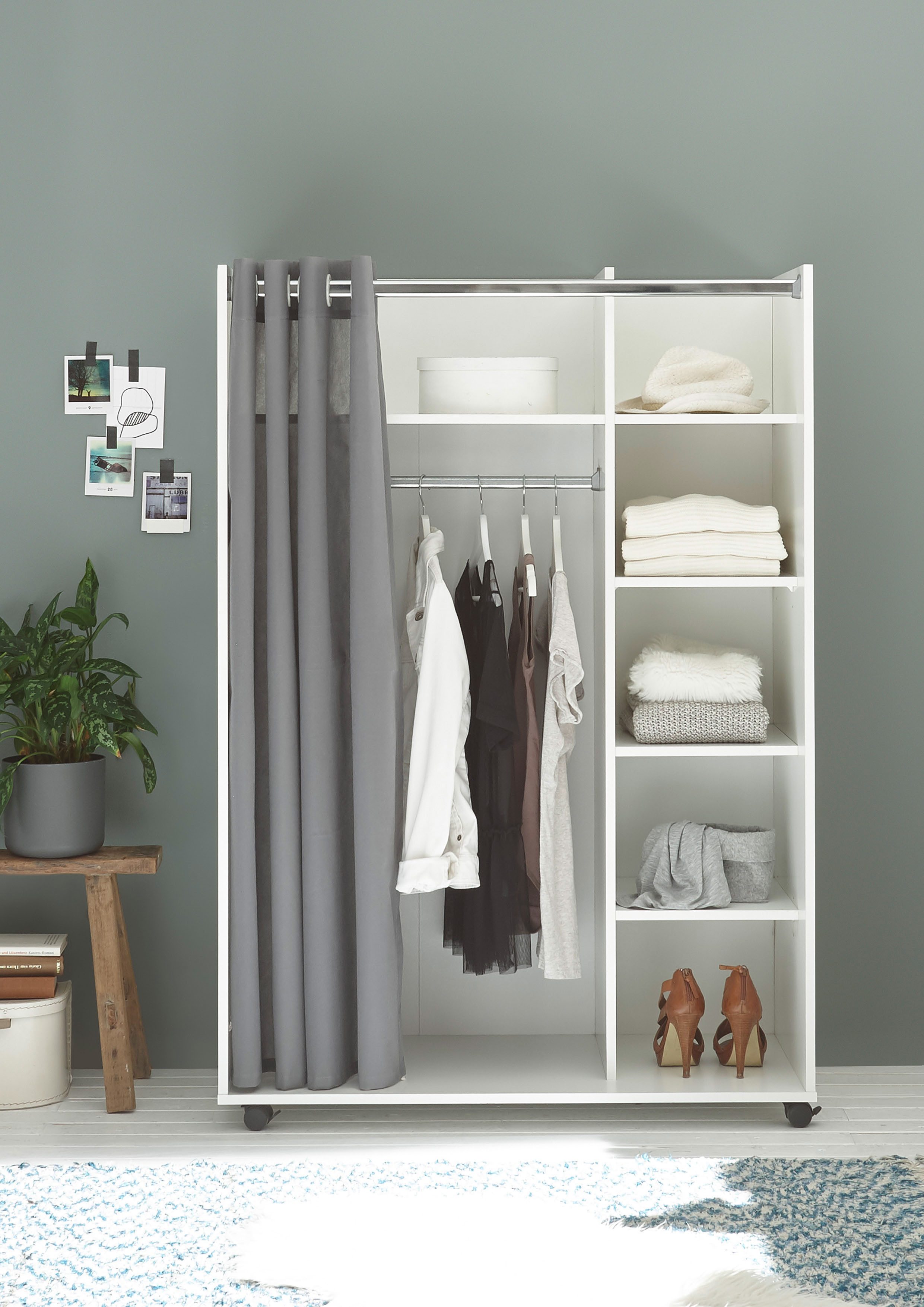 Schlafkontor Kledingkast Jenke kledingkast slaapkamerkast op wielen - BESTSELLER Multifunctionele kledingkast met moderne gordijngarderobe
