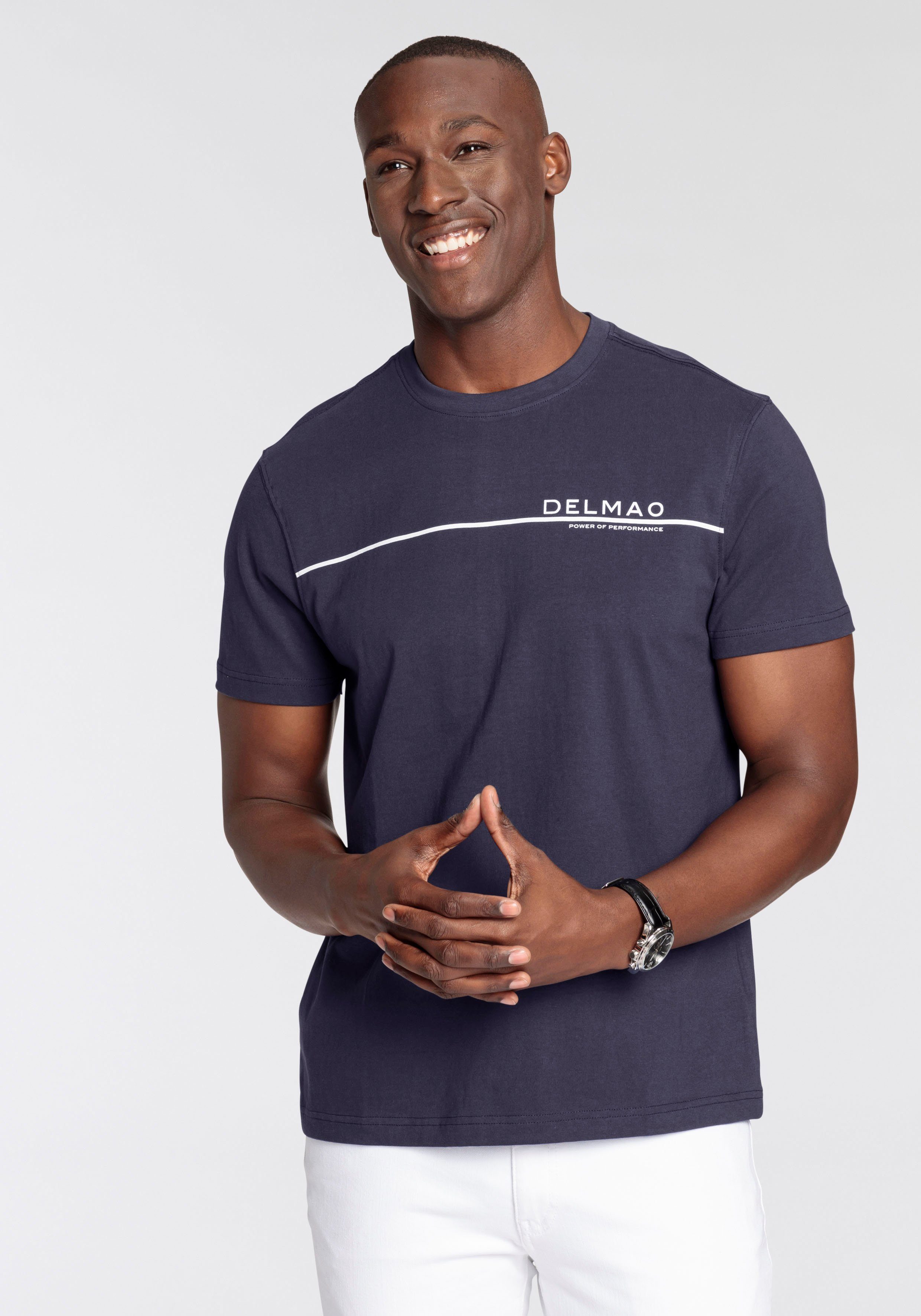 DELMAO T-shirt Korte mouw, met coole print, ronde halslijn, van 100% katoen heren t-shirts maat XXXL (64/66) blauw