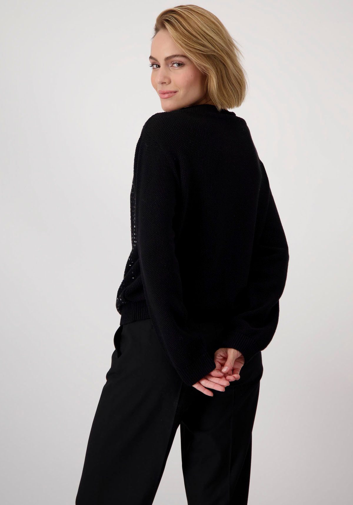 Monari Trui met staande kraag Pullover sieraad met glinstersteentjes