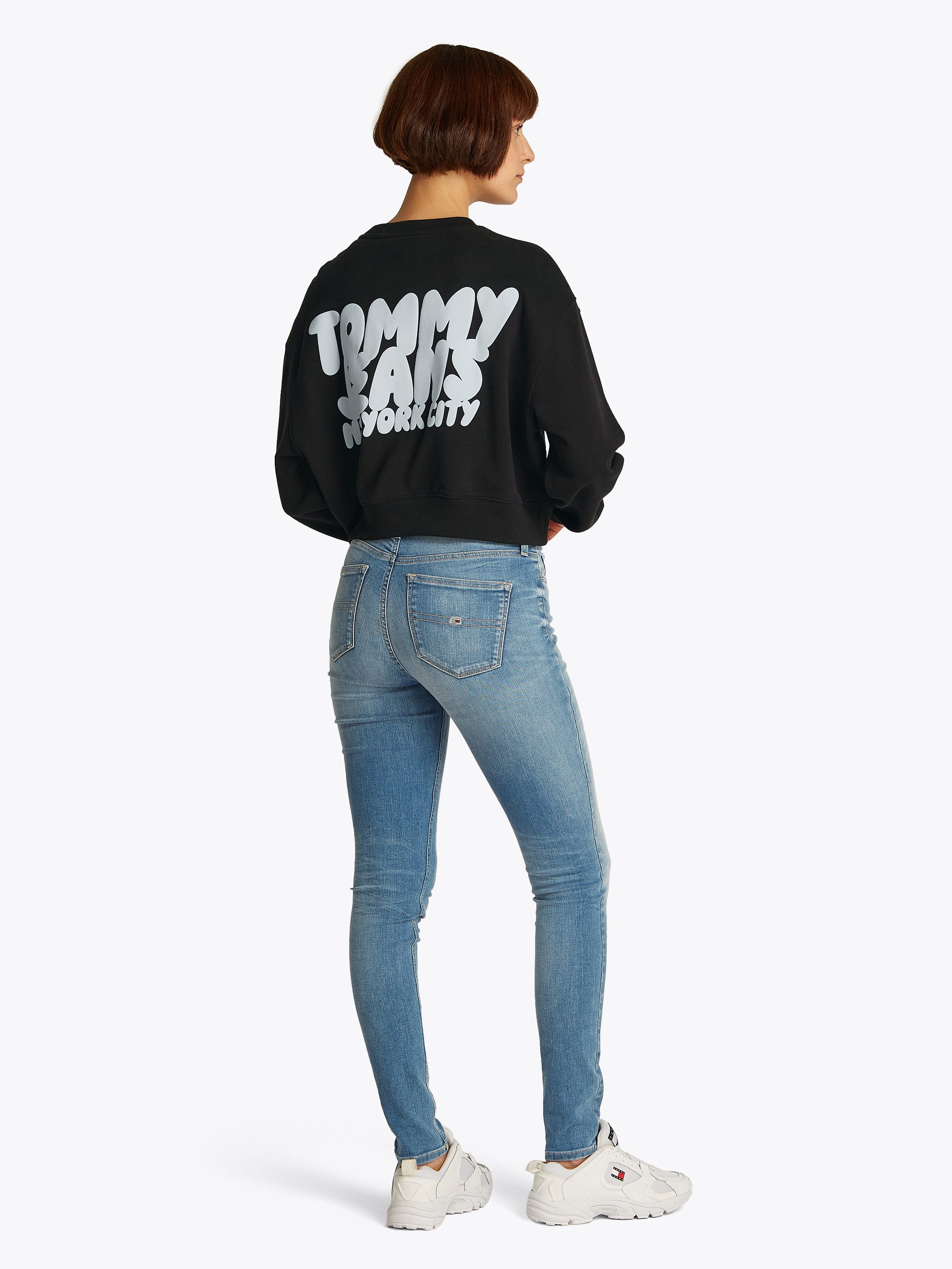 TOMMY JEANS Sweatshirt TJW RLX CRP TJ BUBBLE CREW met grote logoprint op de rug