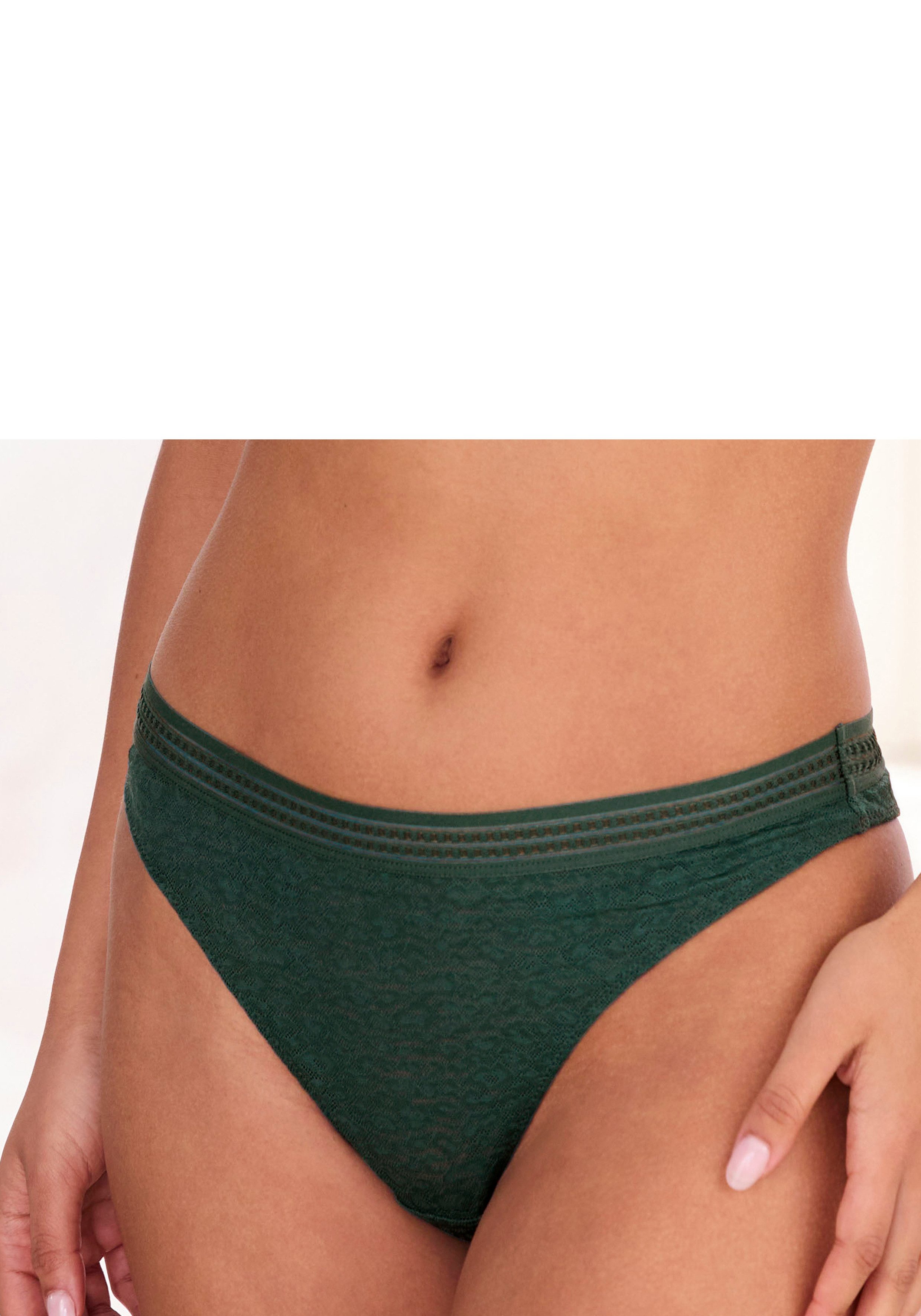 Lascana String Freya van kant in leoprint met modieuze band, sexy lingerie dames strings maat 40/42 groen
