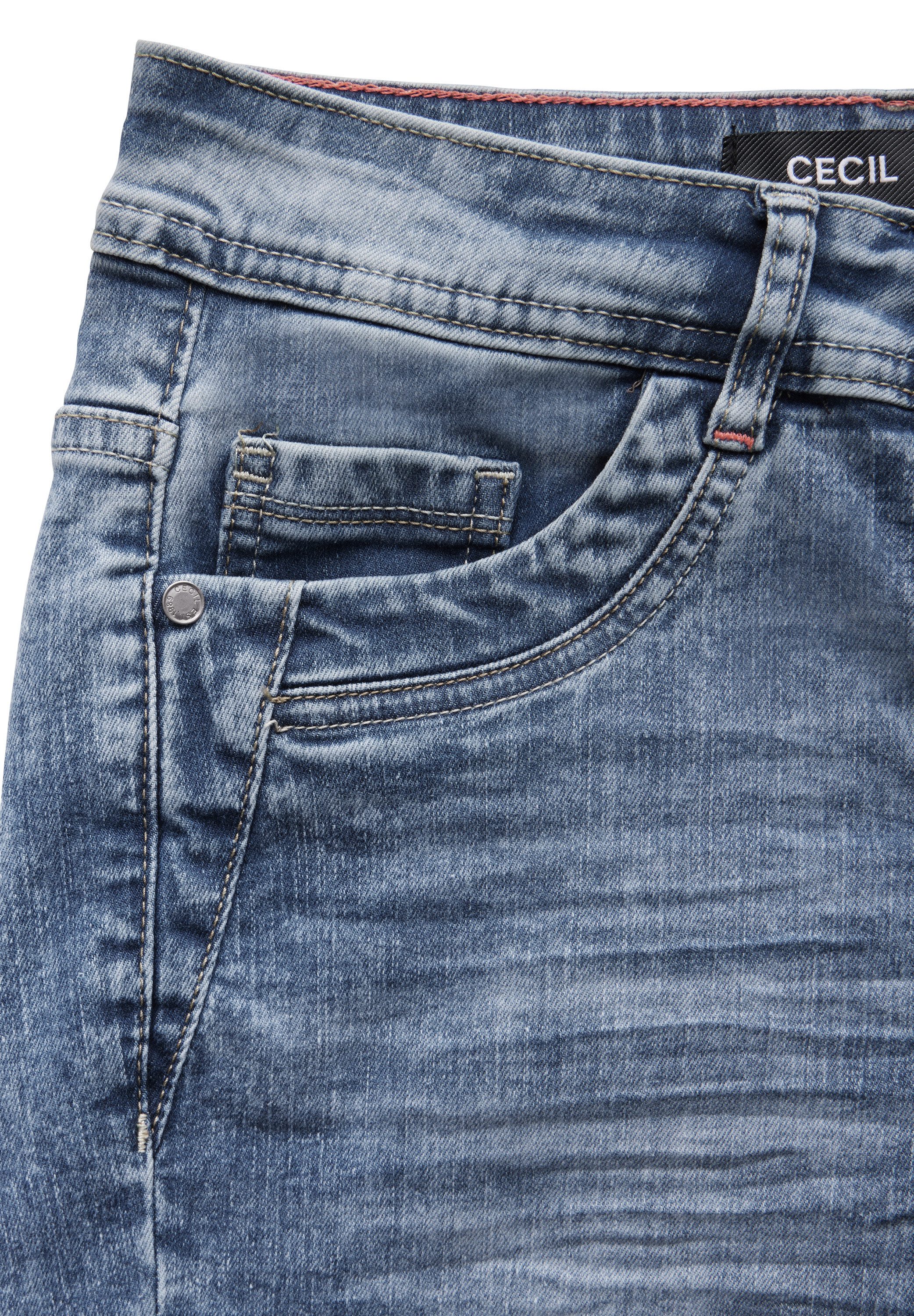 Cecil Slim fit jeans Stijl Scarlett in lichte moonwashed-look