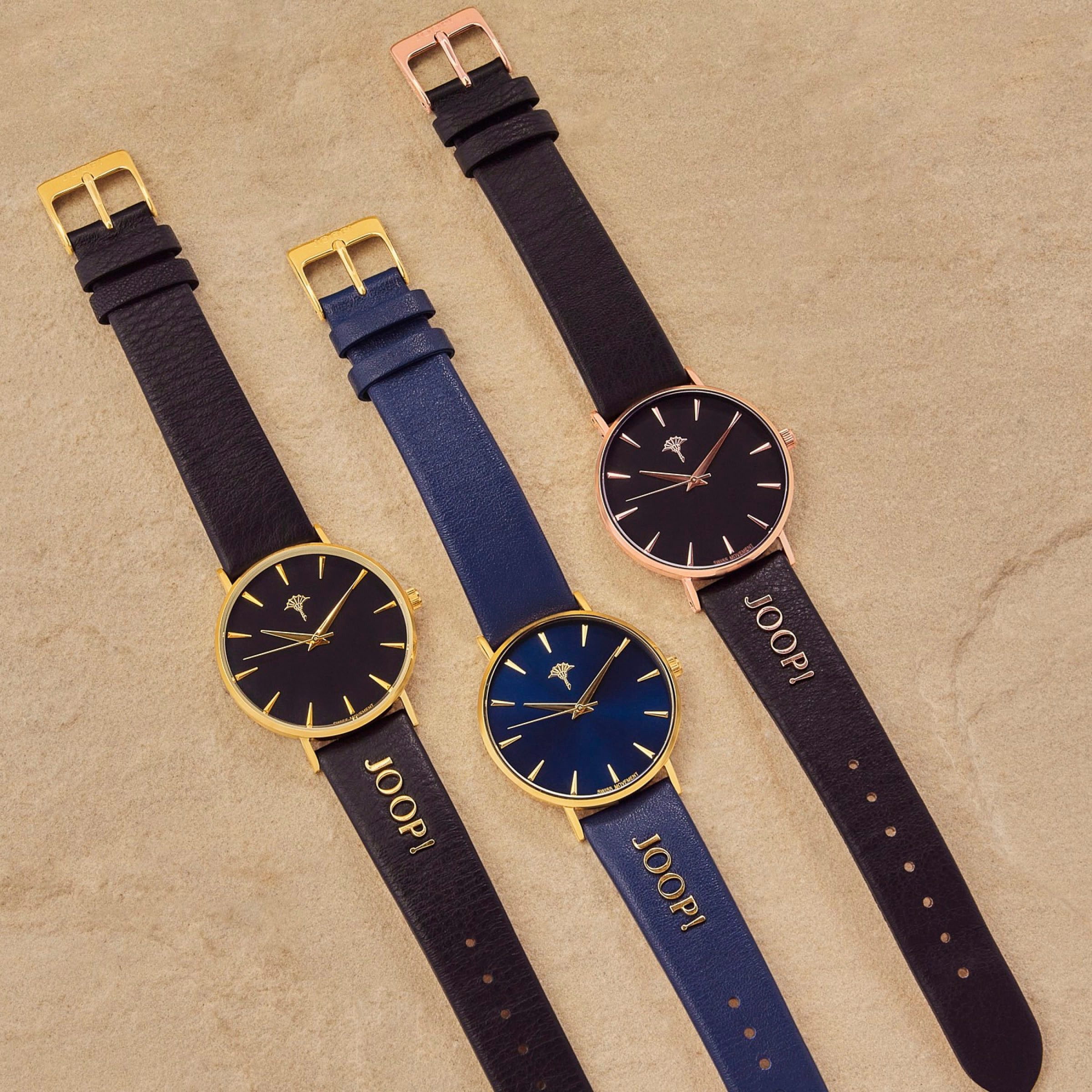 Joop! Kwartshorloge Polshorloge, dameshorloge, analoog, leren armband