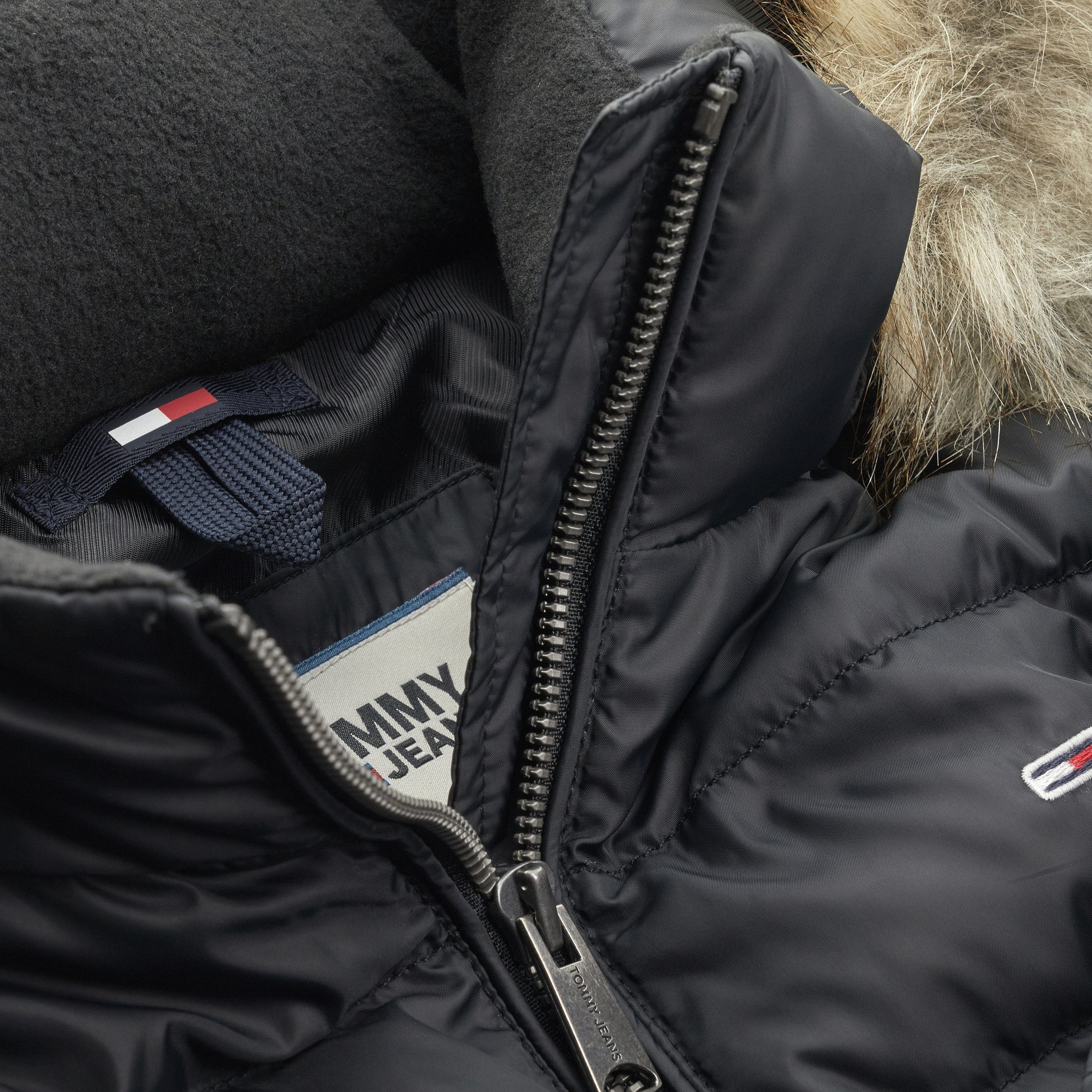 TOMMY JEANS Donsjack BASIC HOODED DOWN JACKET met imitatiebont aan de capuchon & tommy jeans-merklabel
