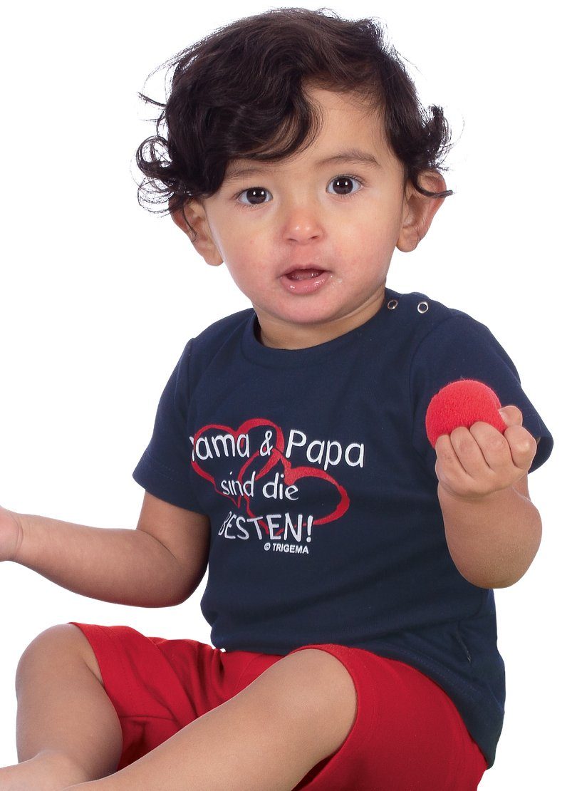 Trigema T-shirt TRIGEMA T-shirt Mama & Papa (1-delig) jongens bovenkleding maat 80 blauw