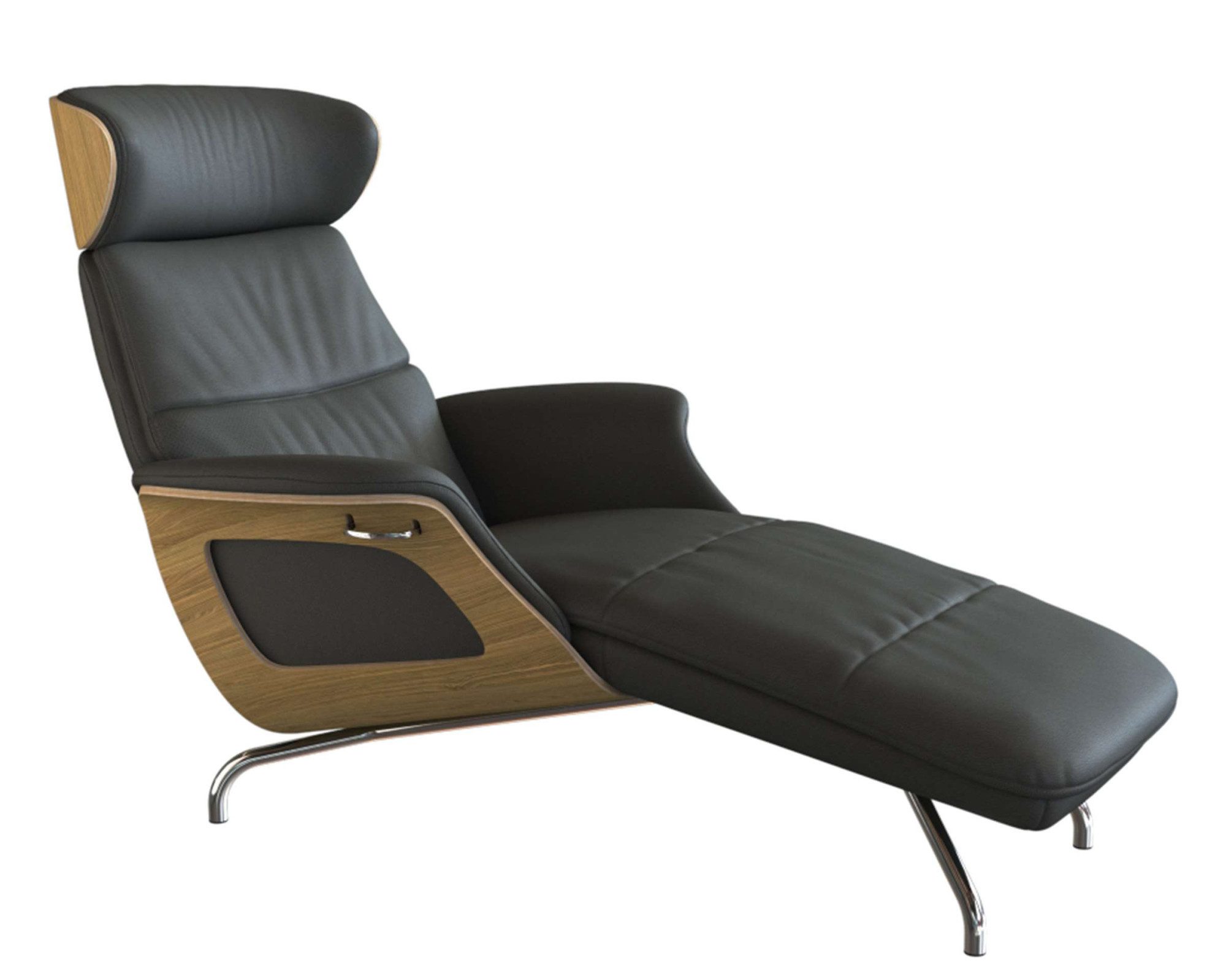 FLEXLUX Loungestoel Clement chaise longue, relaxstoel, ligstoel Rug- en hoofdsteunverstelling, armleuning gepolsterd geolied, voet van aluminium