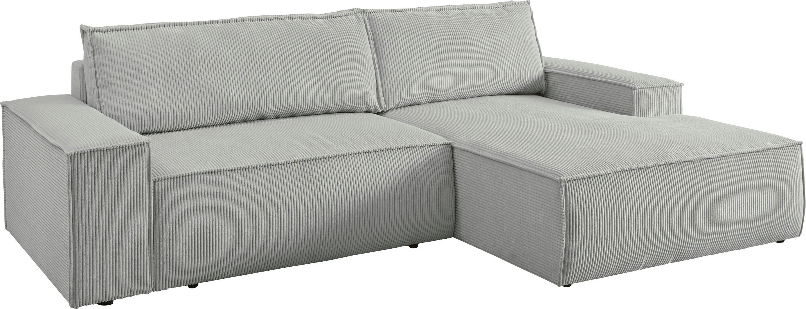 Home affaire Hoekbank SHERWOOD bedbank 267 cm, L-model, Slaapfunctie met bedlade (210x136 cm), cord, vintage, fluweel