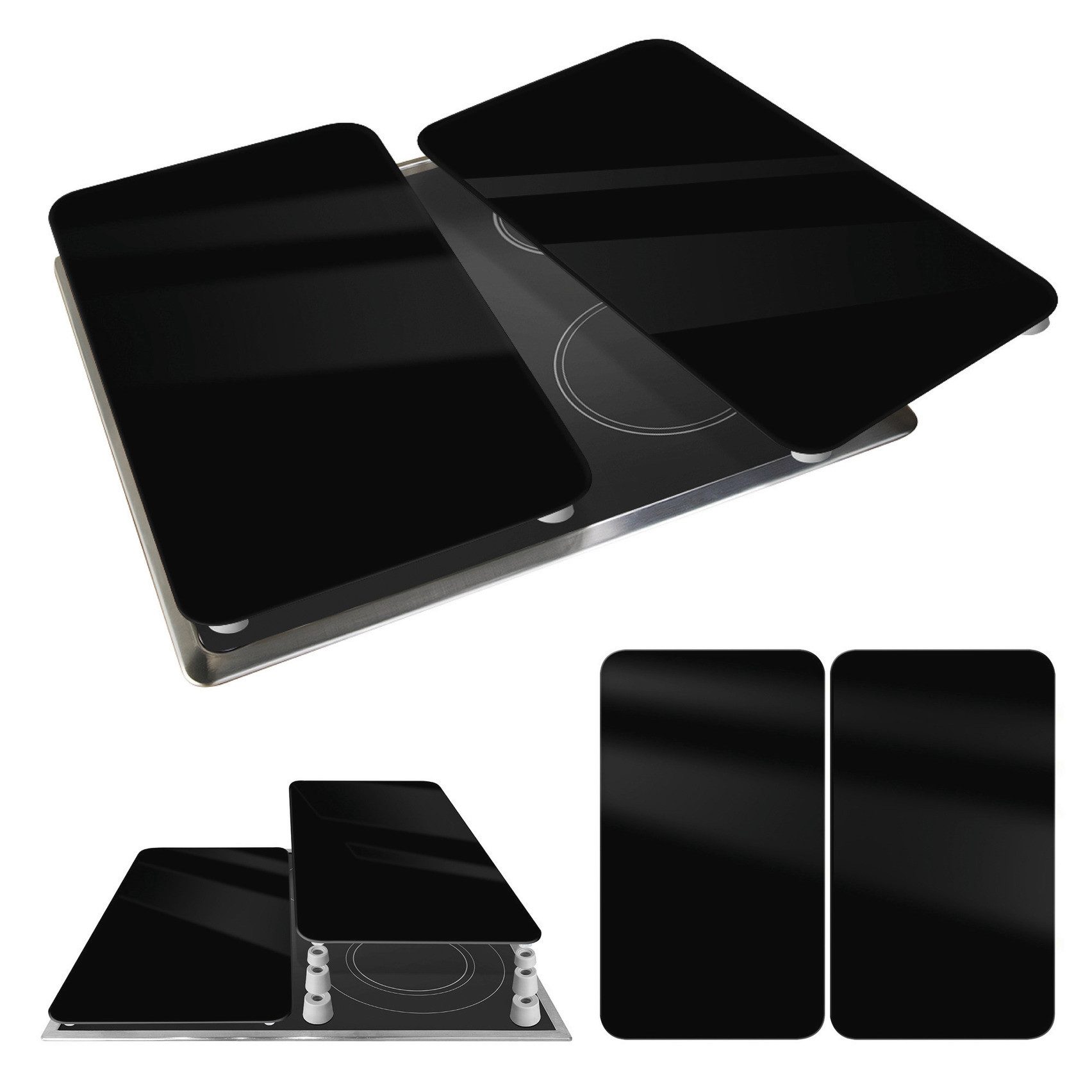 WENKO Kookplaatdeksel Universal Model Schwarz Kookplaatafdekking voor alle soorten kookplaten, krasvast, met antislipvoetjes (set, 2-delig)