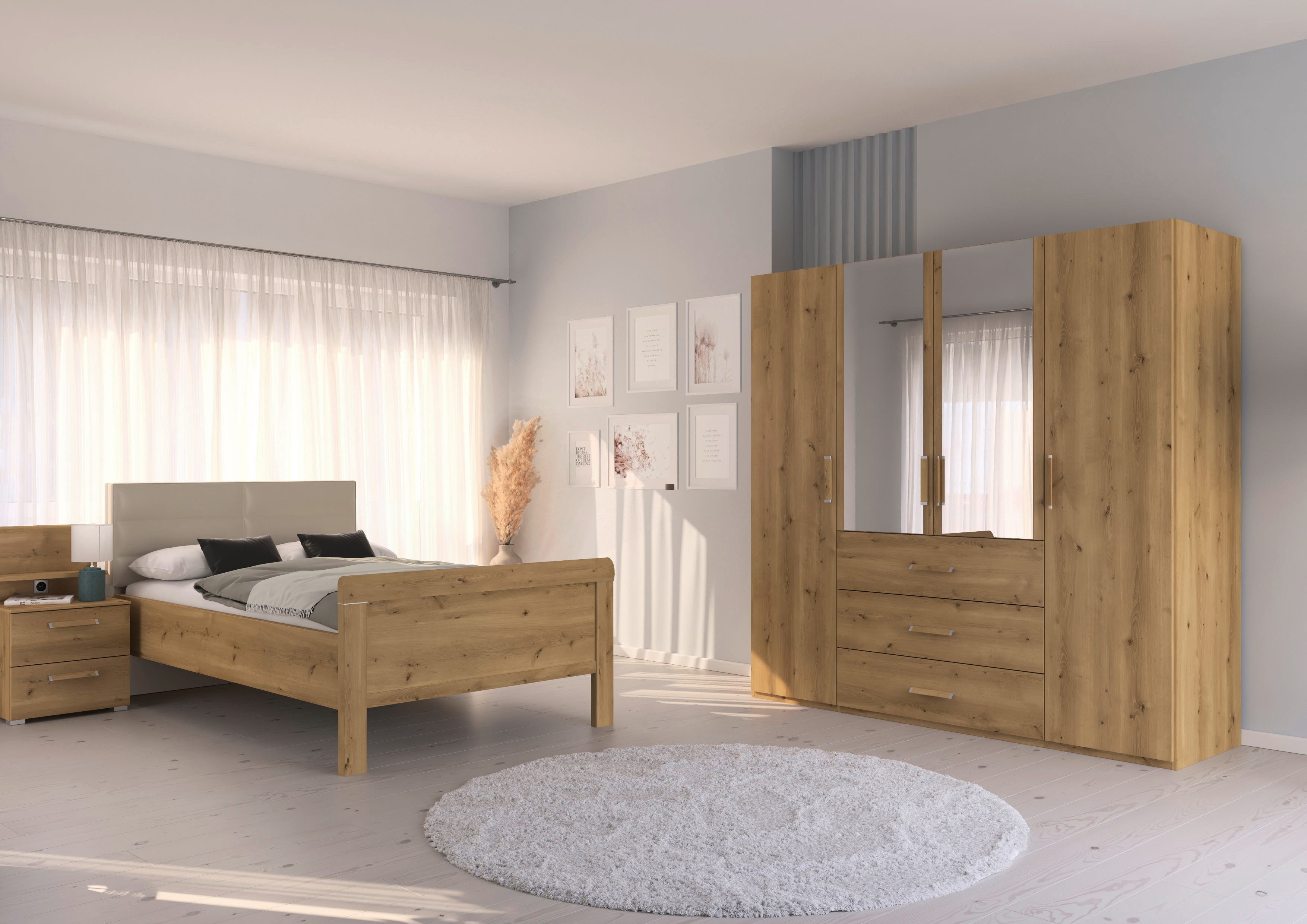 rauch Slaapkamerserie Compleet slaapkamer EVELYN Kast en bed in 2 breedtes, nachtkastje met paneel MADE IN GERMANY (set, 3-delig)