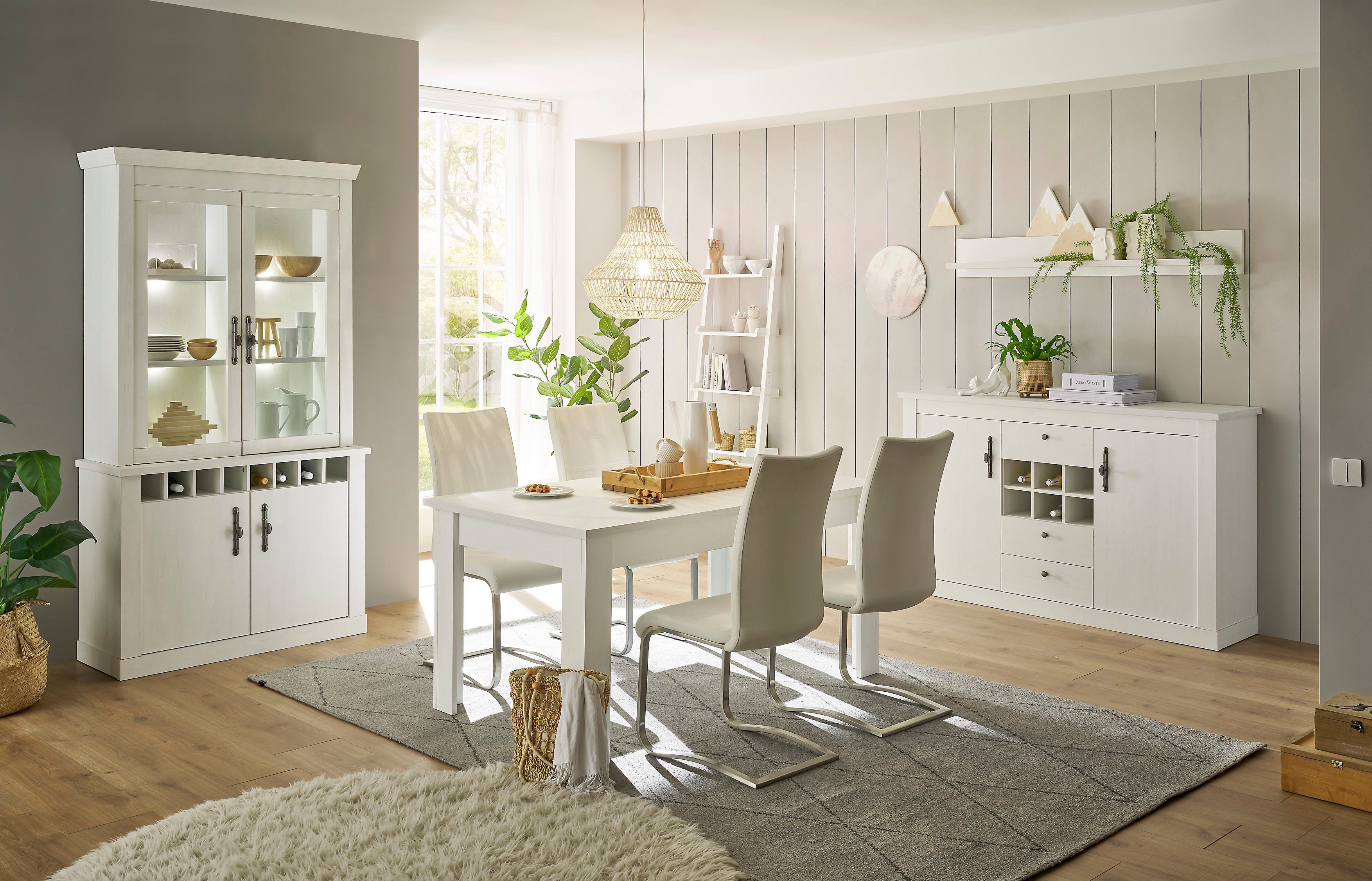 Home affaire Wandmeubel Ravenna in romantische landelijke stijl, grepen van metaal, soft-closefunctie (4-delig) tv-wandmeubels wit