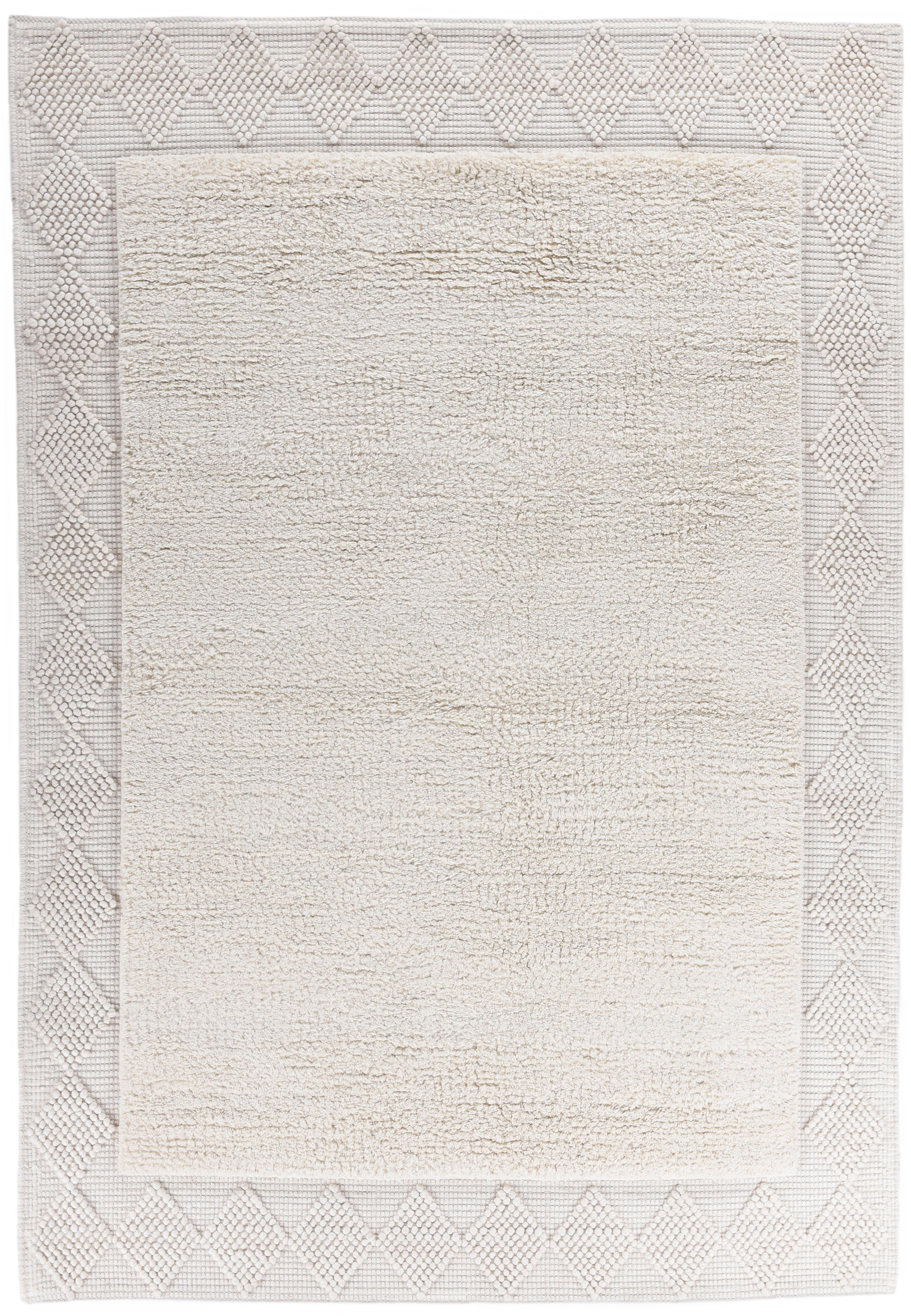 THEKO Wollen kleed Bergen - 630 Handgeweven vloerkleed, zuivere wol, met de hand geweven, Scandi design, met randdessin