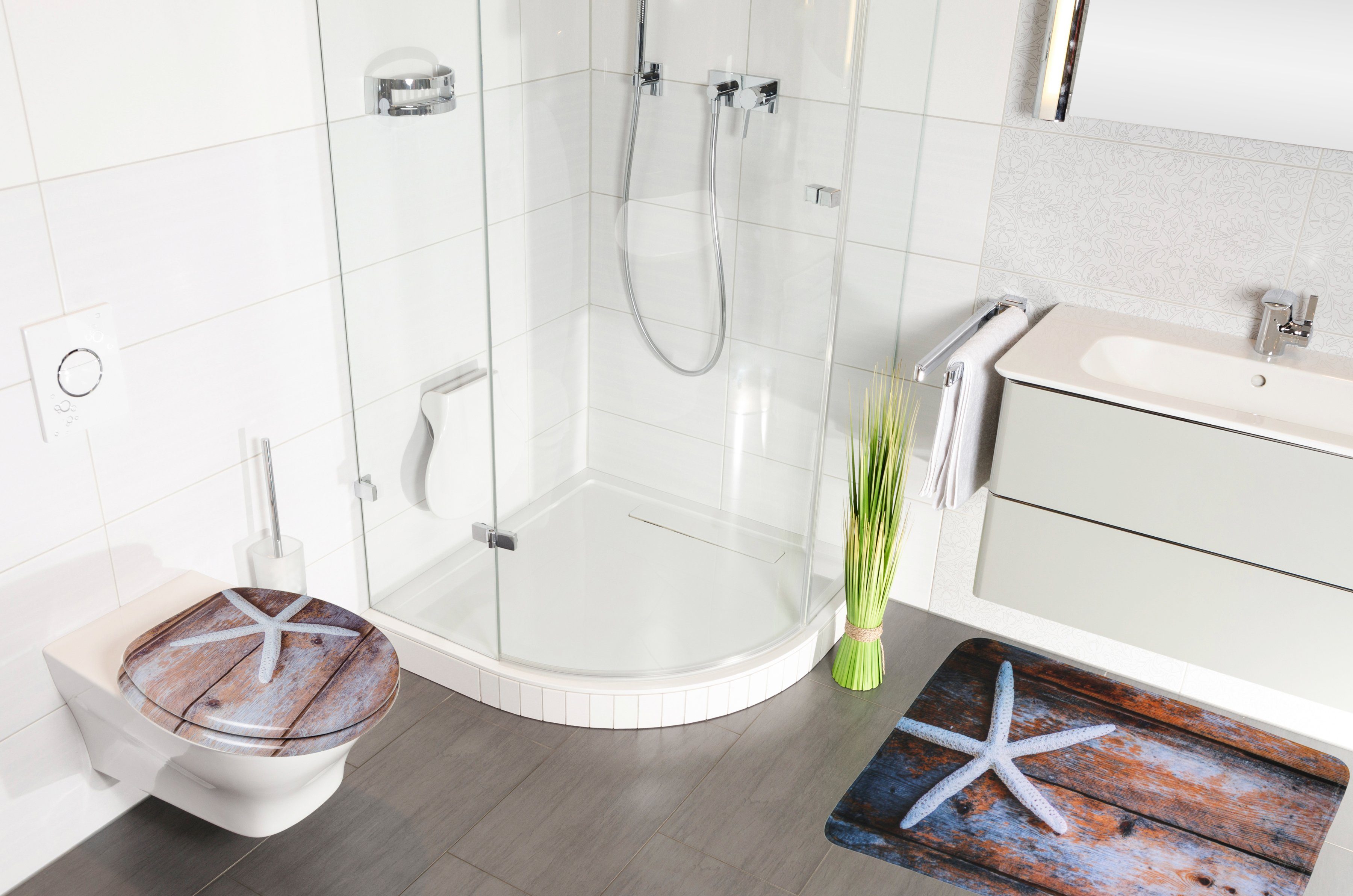 Sanilo Set badkameraccessoires Bahia bestaand uit toiletzitting, badmat en wastafelplug (complete set, 3-delig)
