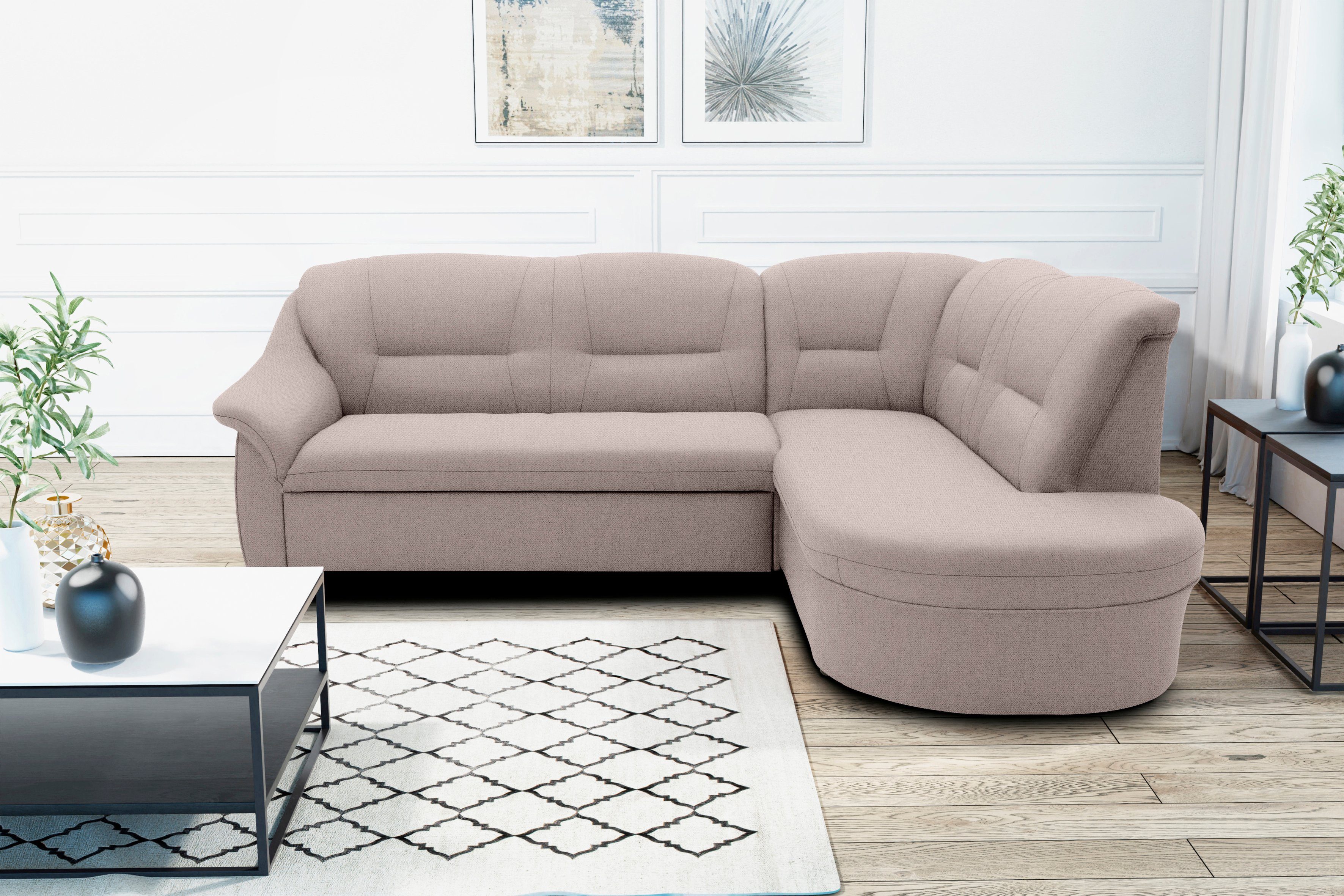 DOMO collection Hoekbank Faenza voor kleine ruimtes, afmetingen 232,176cm, comfortabel, L-vorm
