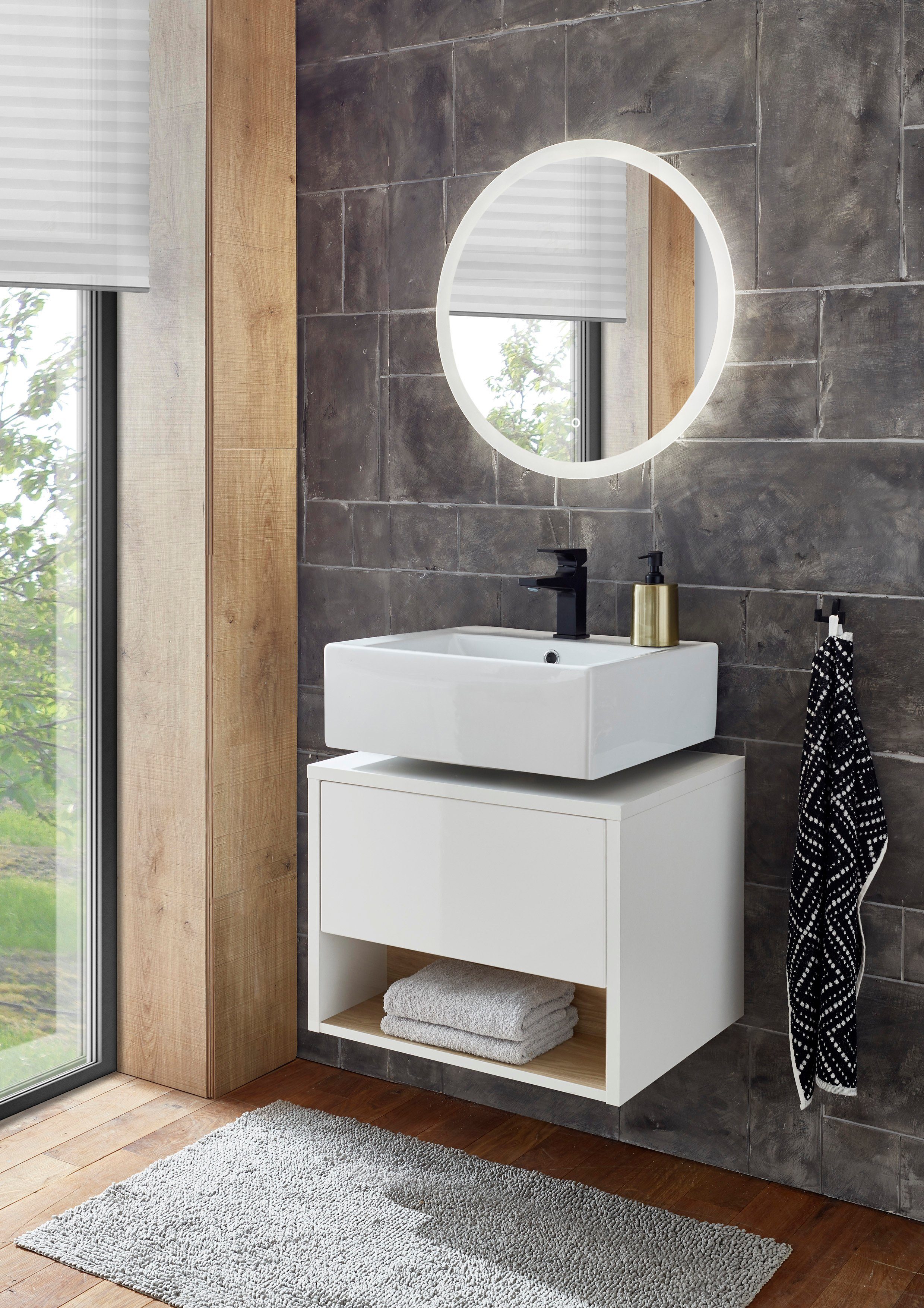 Places of Style Badmeubelset Studio Line, bad in modern ontwerp, 2-delig badkamer Onderkast en spiegel, in twee kleuren beschikbaar, veel opbergruimte (2 stuks)