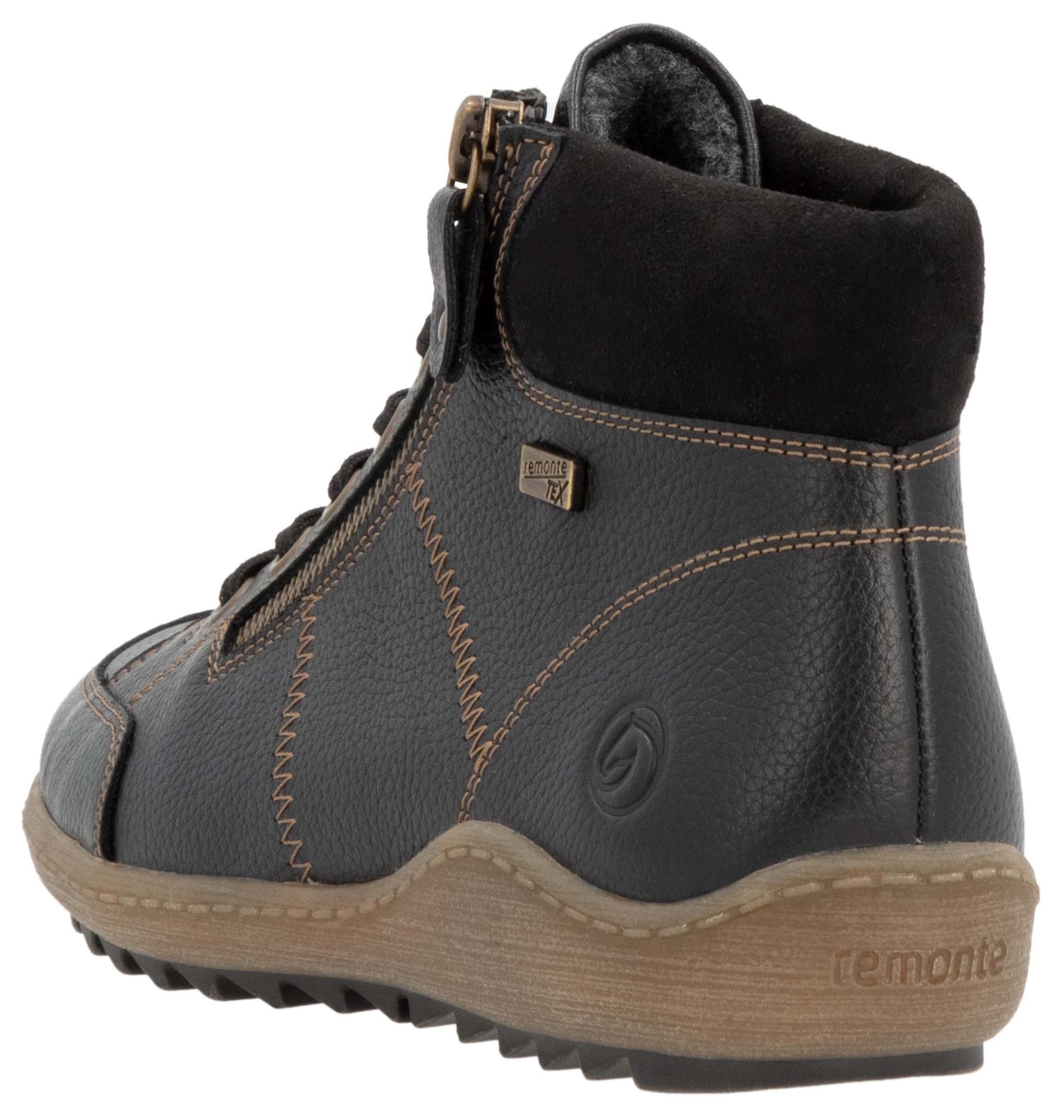 Remonte Veterschoenen flats, comfort schoen, enkellaars met logo-embossing en contraststiksels
