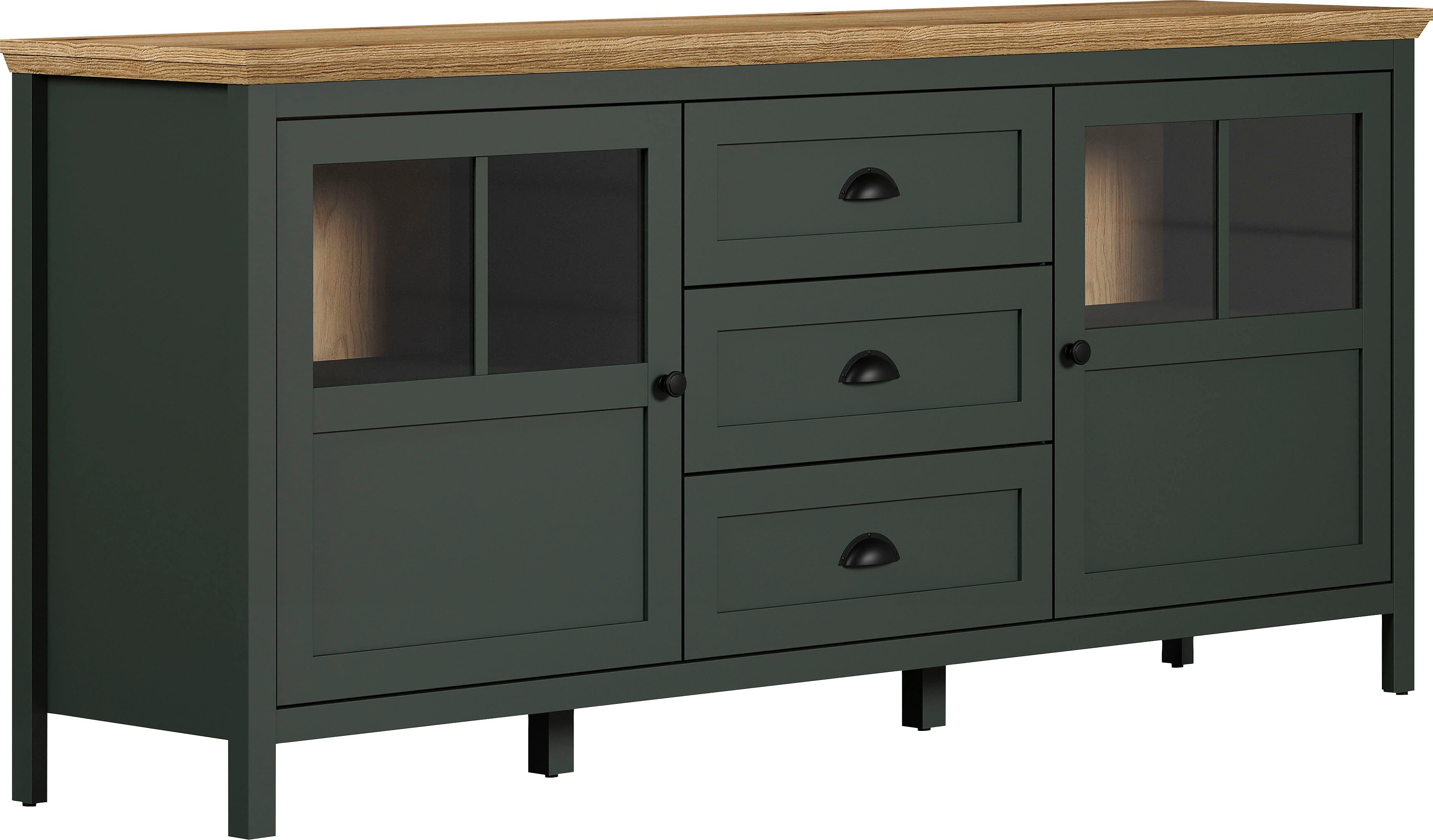 Home affaire Dressoir Vienna Commode in landhuisstijl met schelpenhandgrepen en glazen deuren