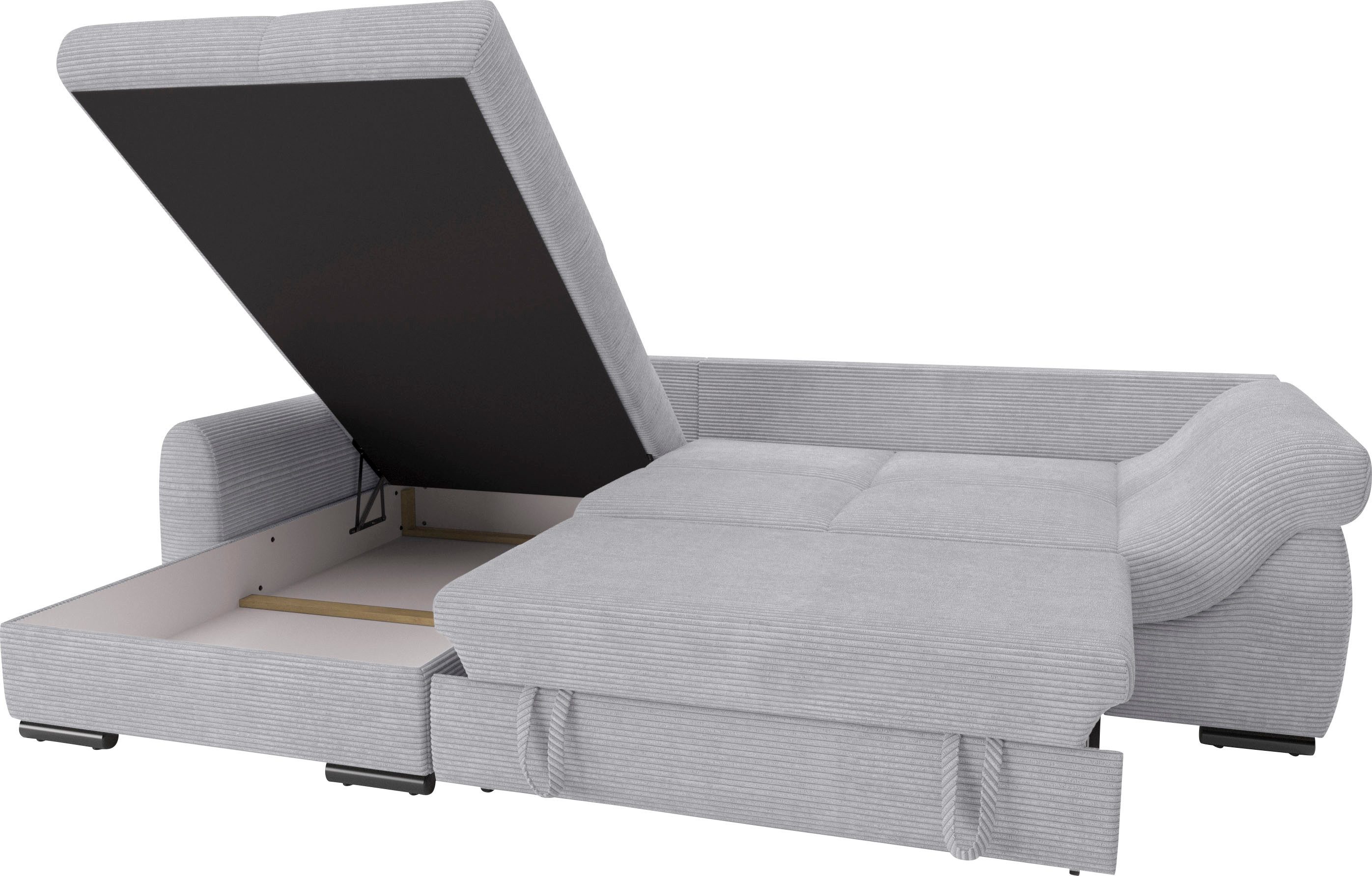 Mr. Couch Hoekbank Livorno DuraFlex L-vorm incl. hoogslaper beduitbreiding, xl bedbox wit gecoat