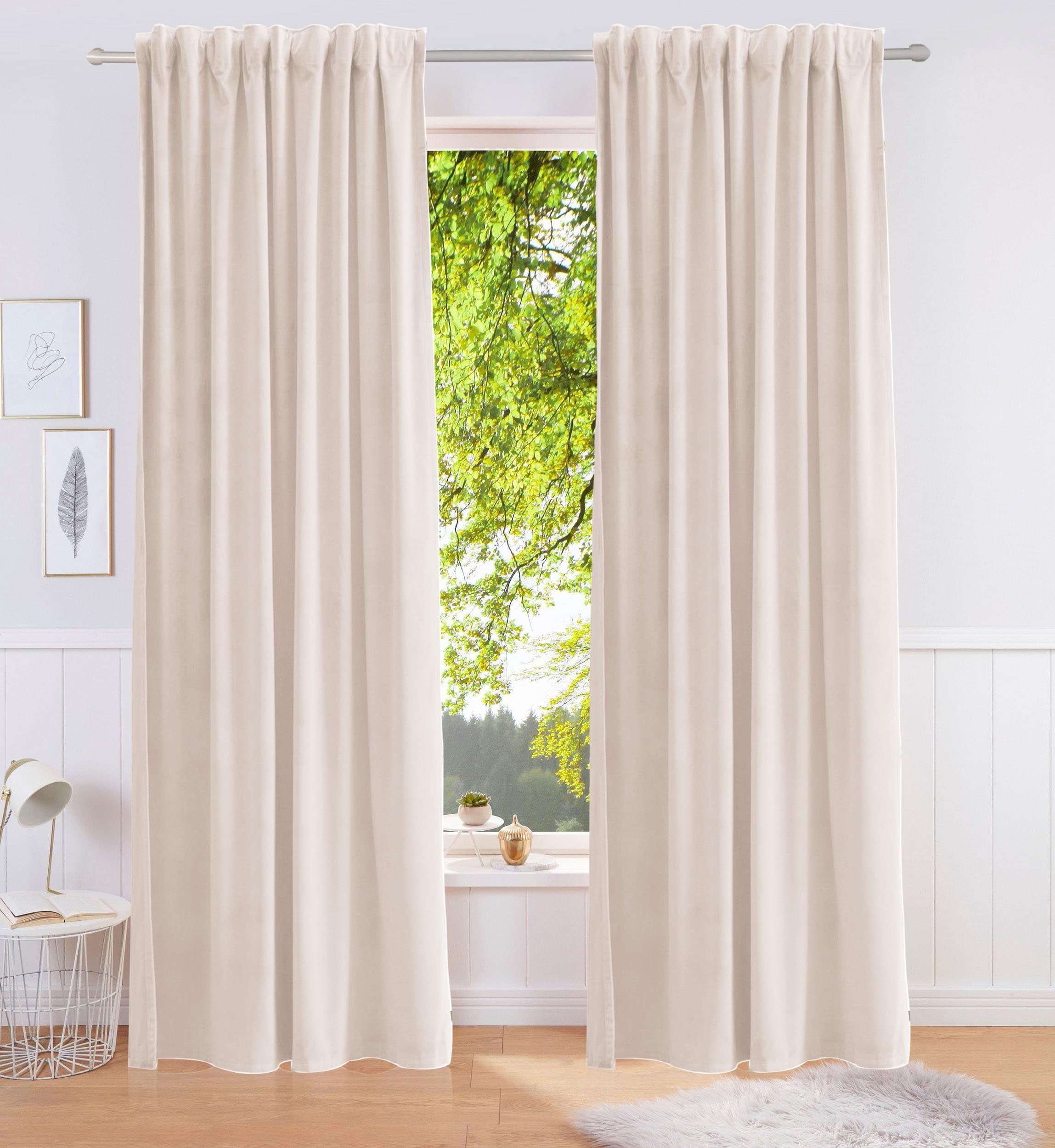 Bruno Banani Gordijn Leroy Velours, effen, monochroom, verschillende maten (1 stuk) kant & klaar gordijnen maat 140 cm x 245 cm beige
