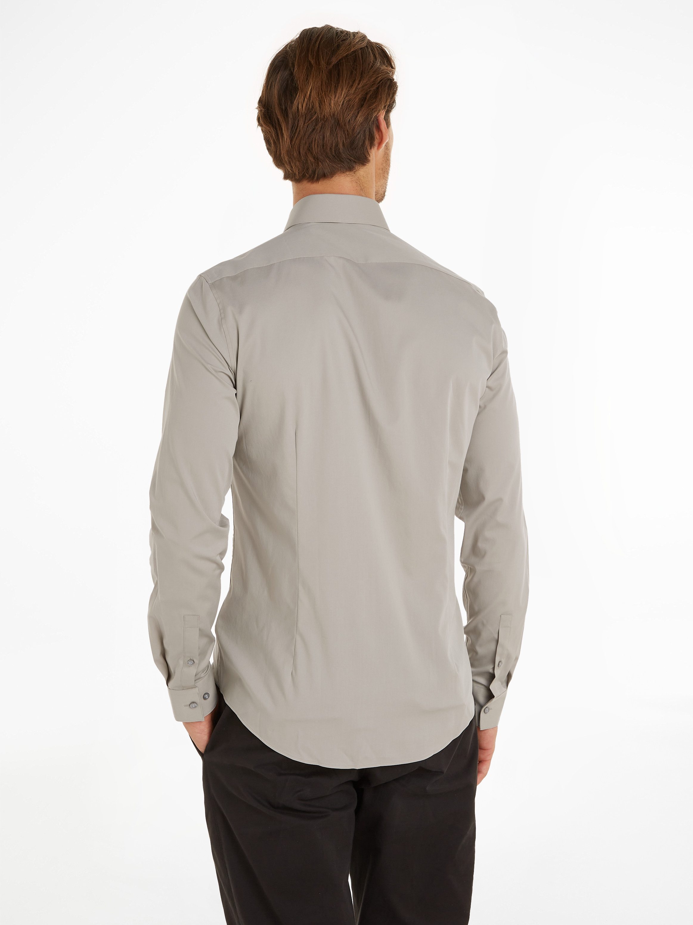 Calvin Klein Businessoverhemd POPLIN STRETCH SLIM SHIRT met kent-kraag logoprint op borsthoogte