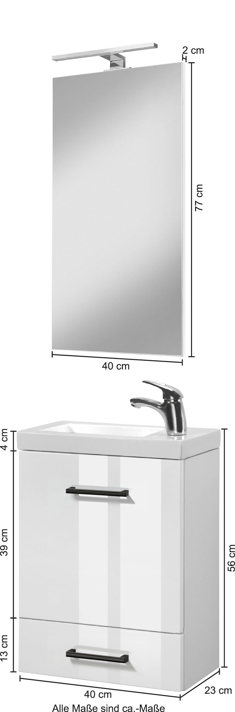 welltime Badkamerserie Trento, in verschillende designs en kleuren Gastenbadkamer, wastafelmeubel, 40 cm, met zwarte grepen (4-delig)