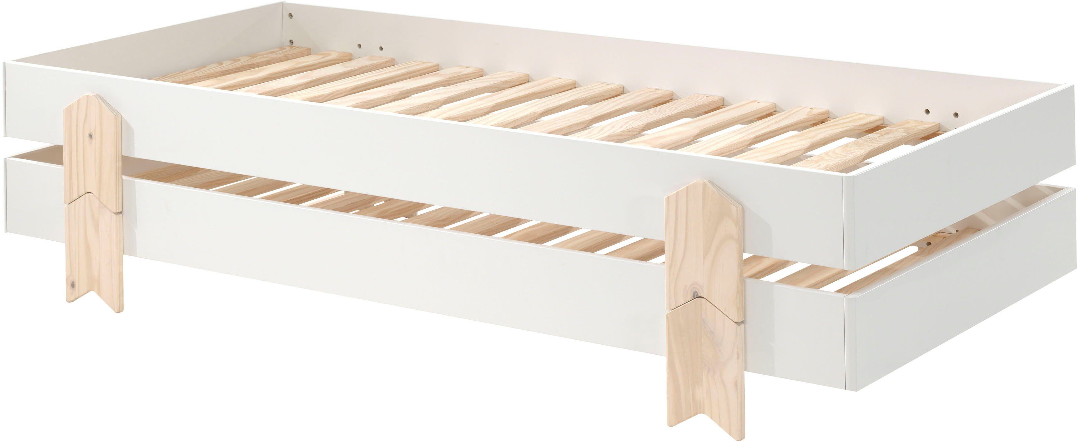 Vipack Kinderledikant Modulo Tienerbed, 1-persoons, stapelbed met poten in pijl-look