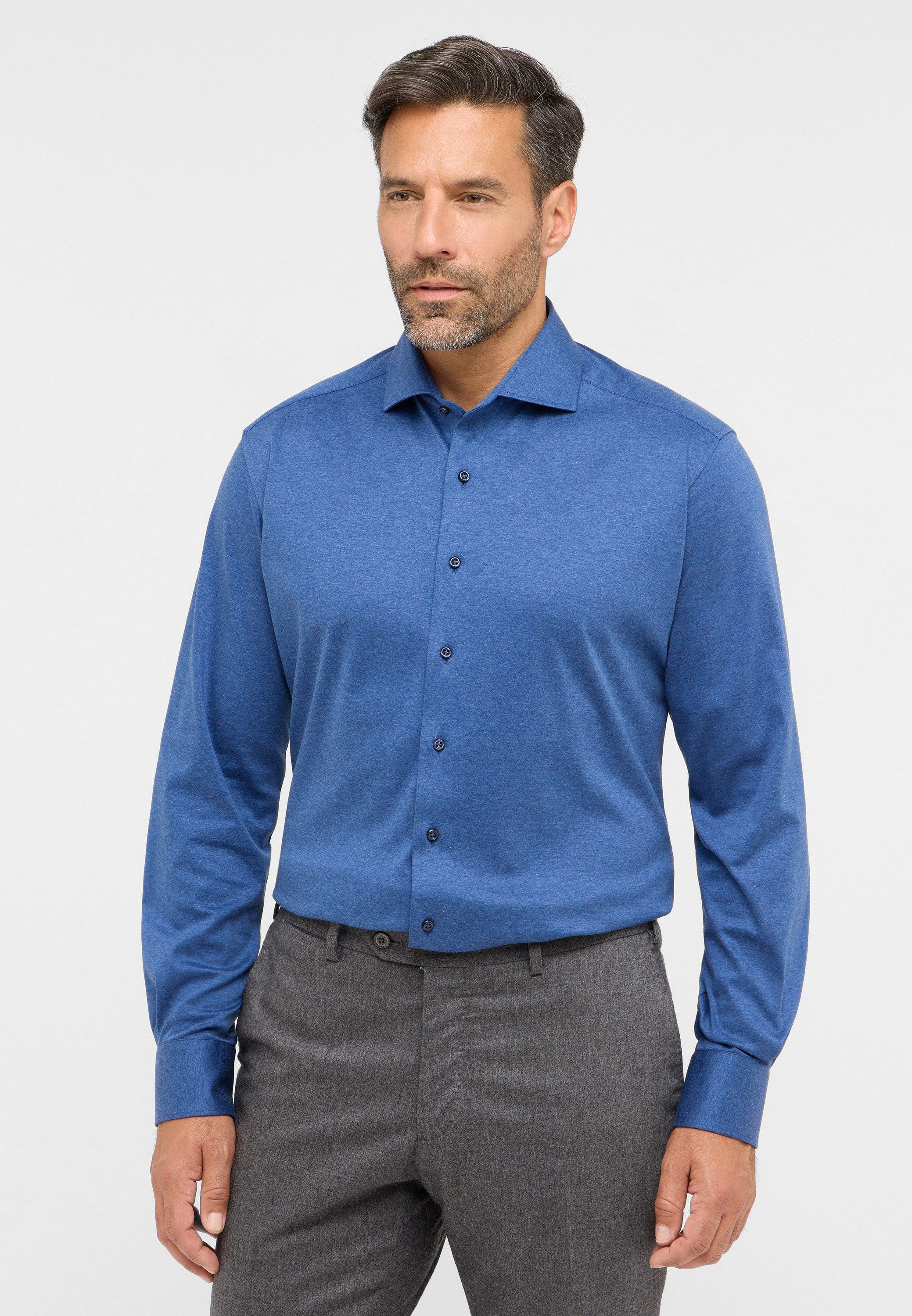 Eterna Overhemd met lange mouwen MODERN FIT NON IRON (strijkvrij) heren overhemden maat 43 blauw