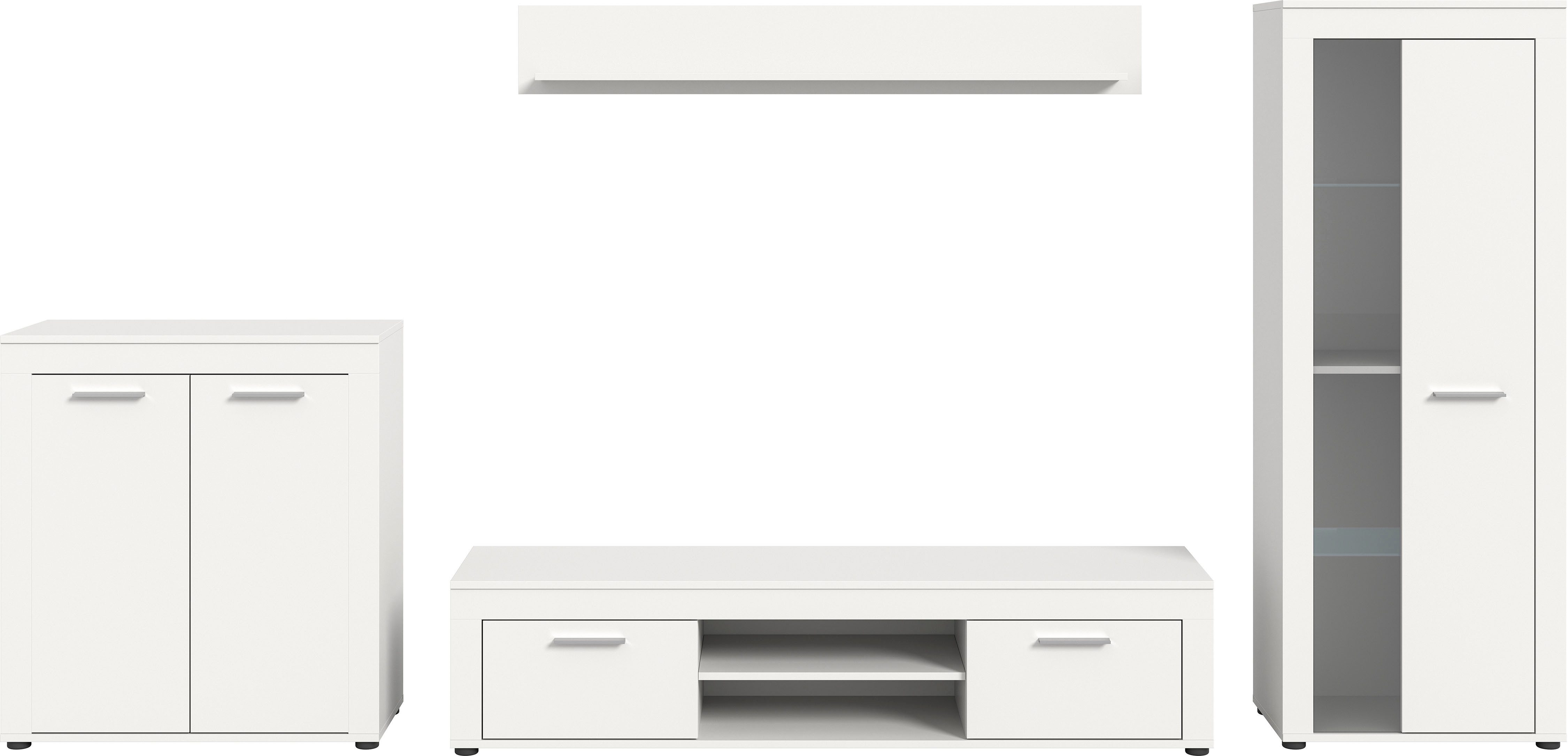 INOSIGN Wandmeubel Aosta, Breedte 330cm, bestaand uit Highboard, Lowboard, Wandplank, Vitrine (4-delig)