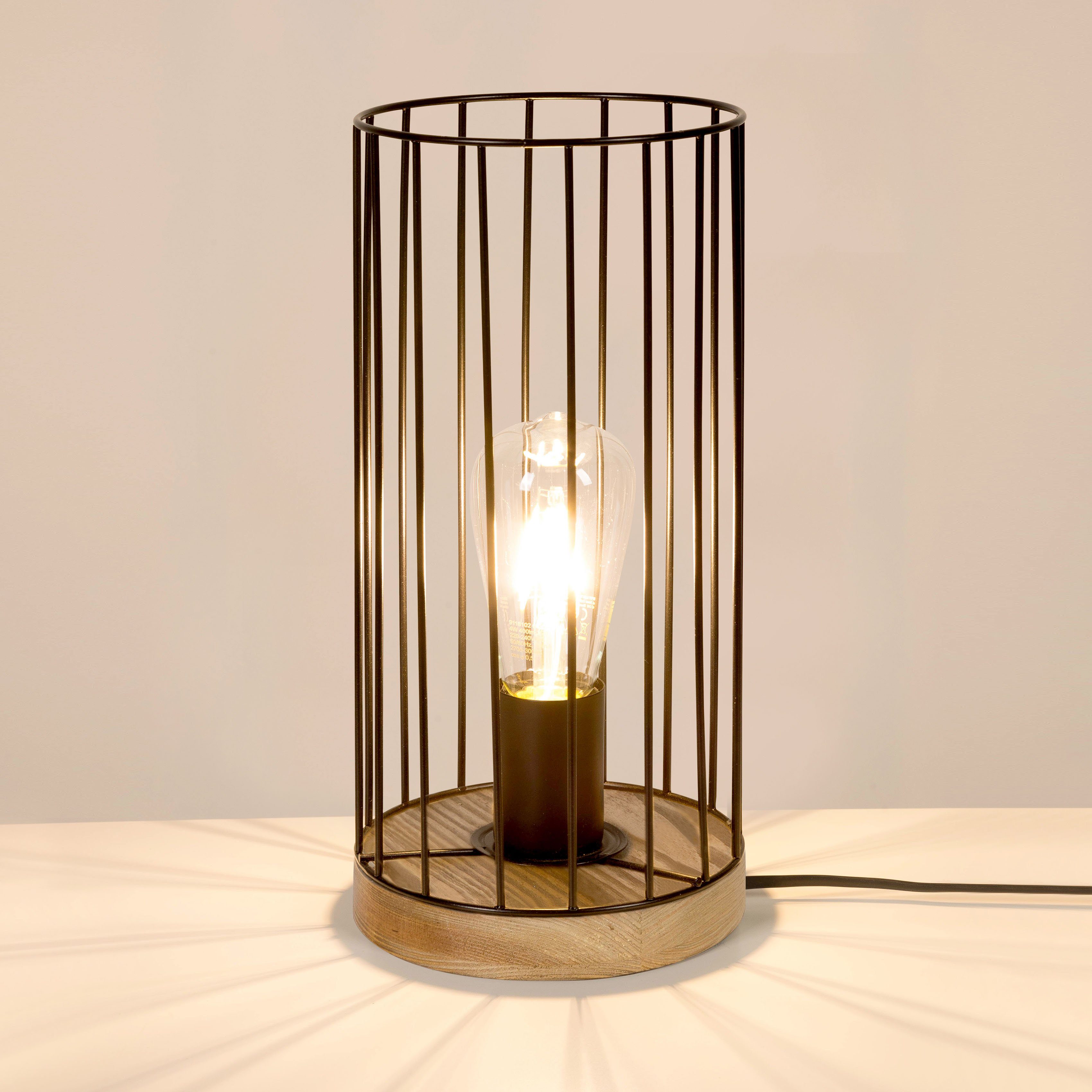 BRITOP LIGHTING Tafellamp Swan Decoratieve lamp van grenenhout, FSC®-gecertificeerd, met draadkap (1 stuk)
