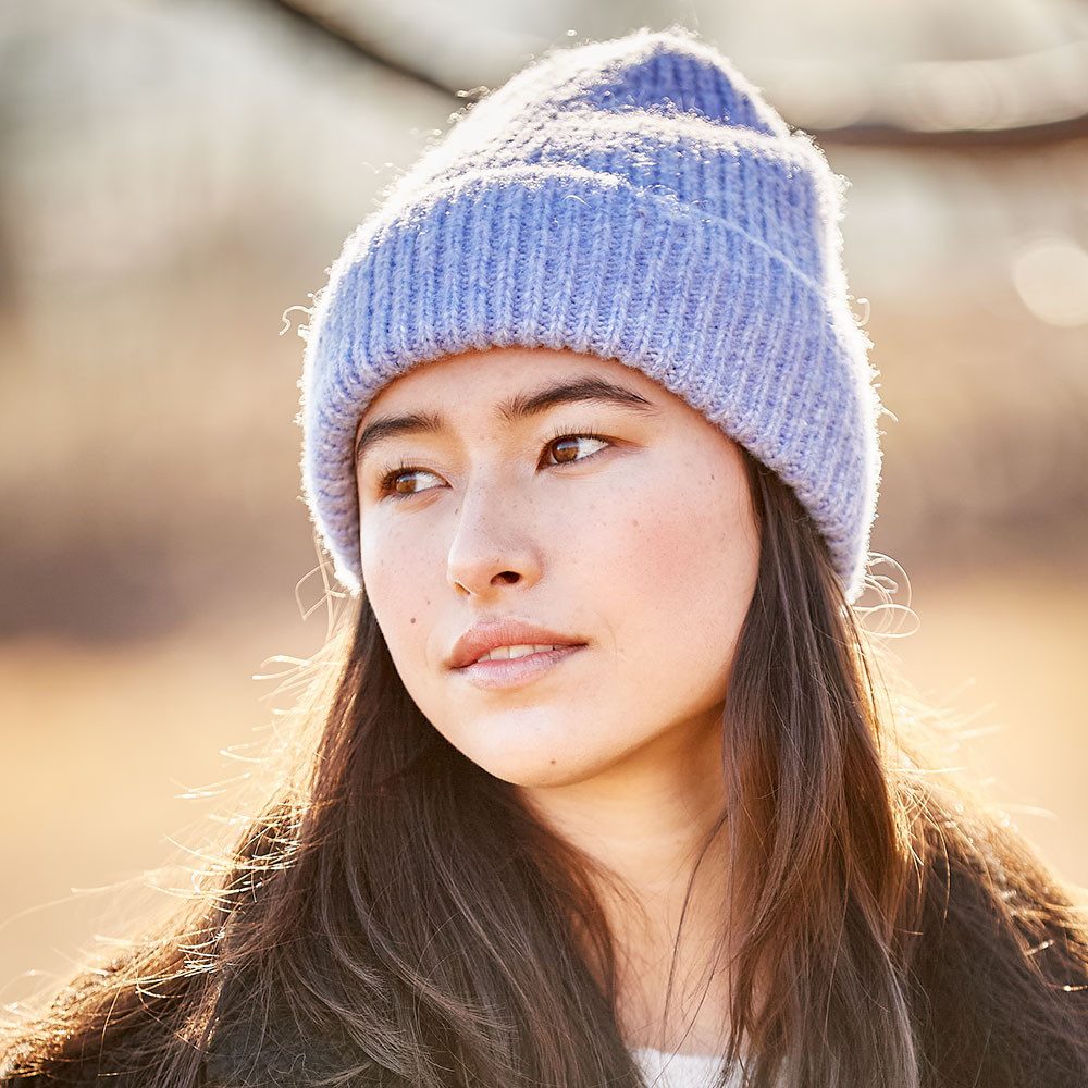 MUSTANG Gebreide muts Melange-optiek, ribtricot, brede omslag