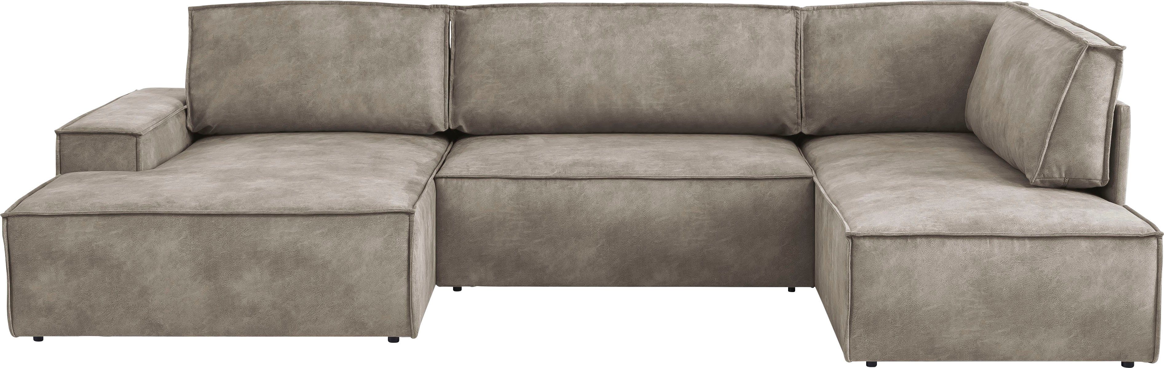 Home affaire Zithoek SHERWOOD 329 cm, U-vorm, slaapbank, Slaapfunctie met bedkist (194x139 cm), cord, vintage, fluweel