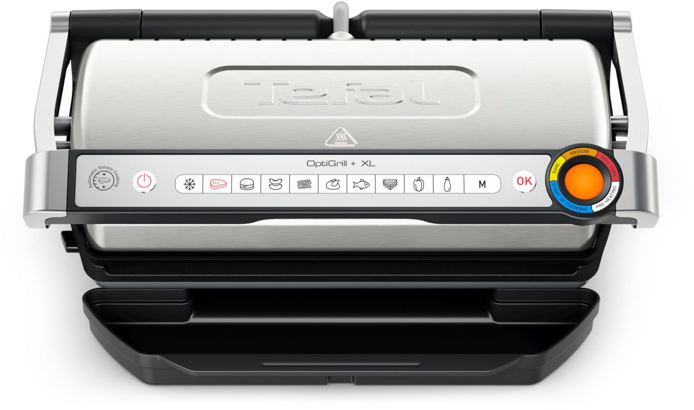 Tefal Contactgrill OptiGrill + XL, erneuerte Kochstufenanzeige, 9 automatische Programme vernieuwde kookniveau-indicator, handmatig + 9 automatische programma's